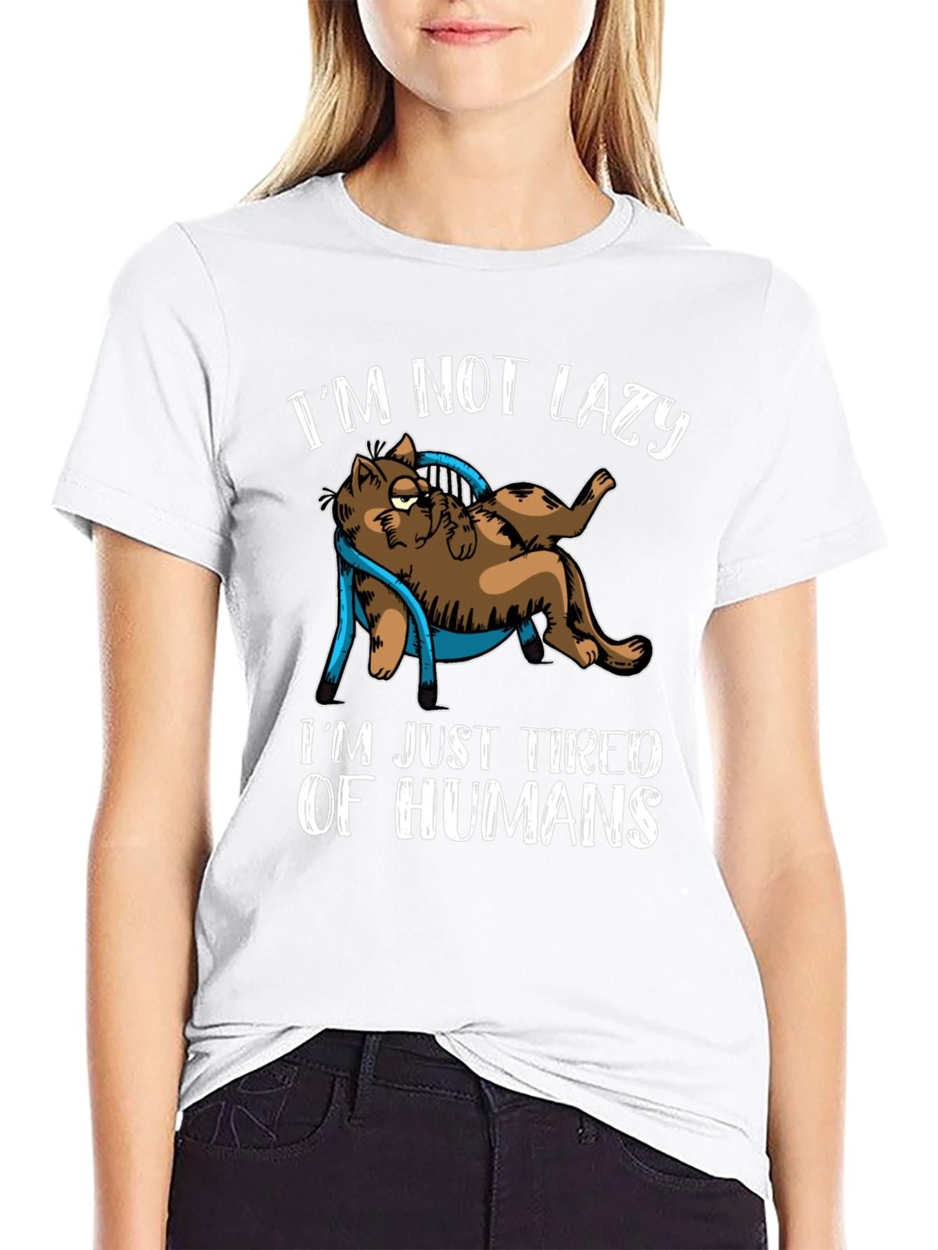 Black I'm Not Lazy Tired of Humans Cat Graphic T-Shirt view 9