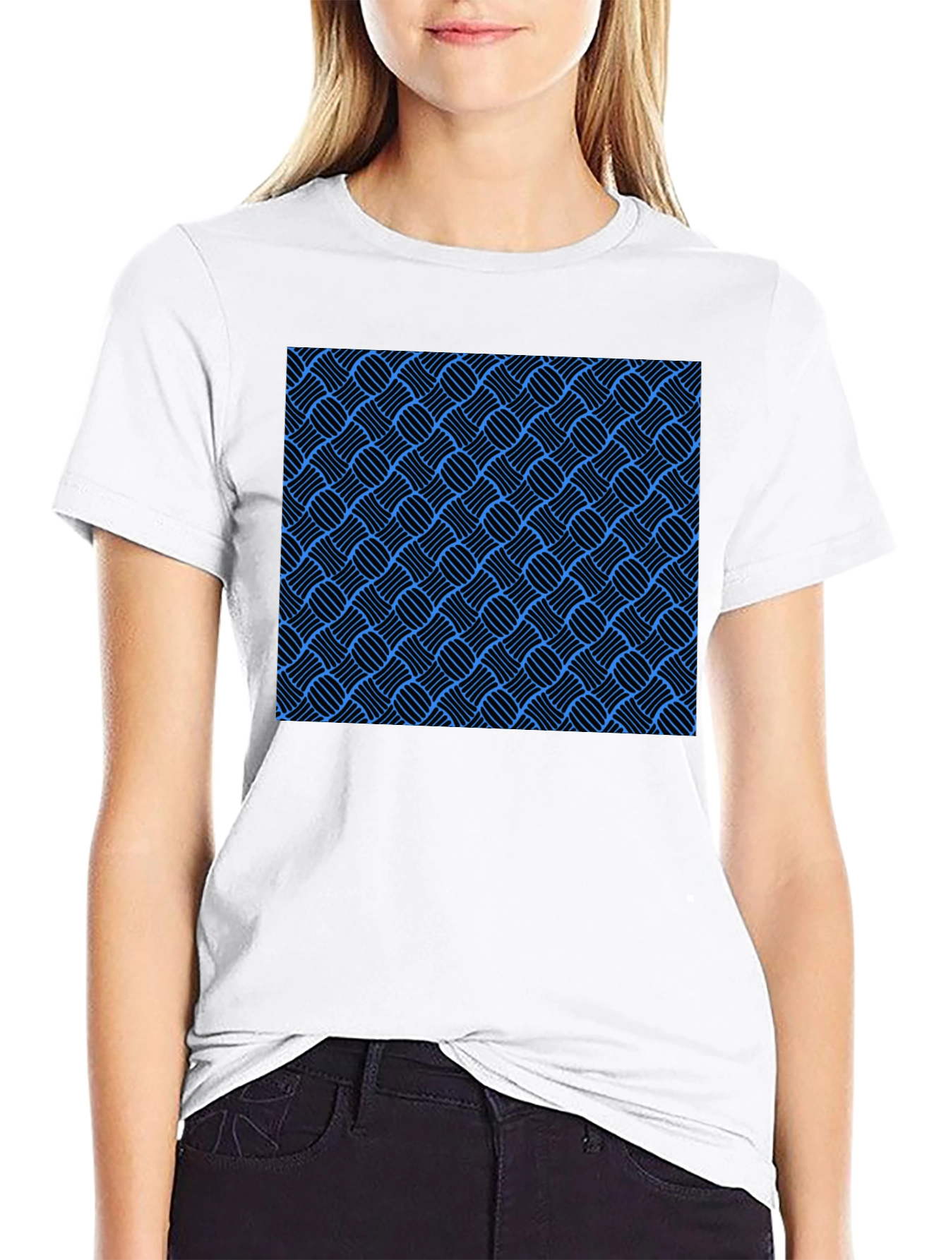 Black Stylish Black T-Shirt with Blue Weave Pattern view 9