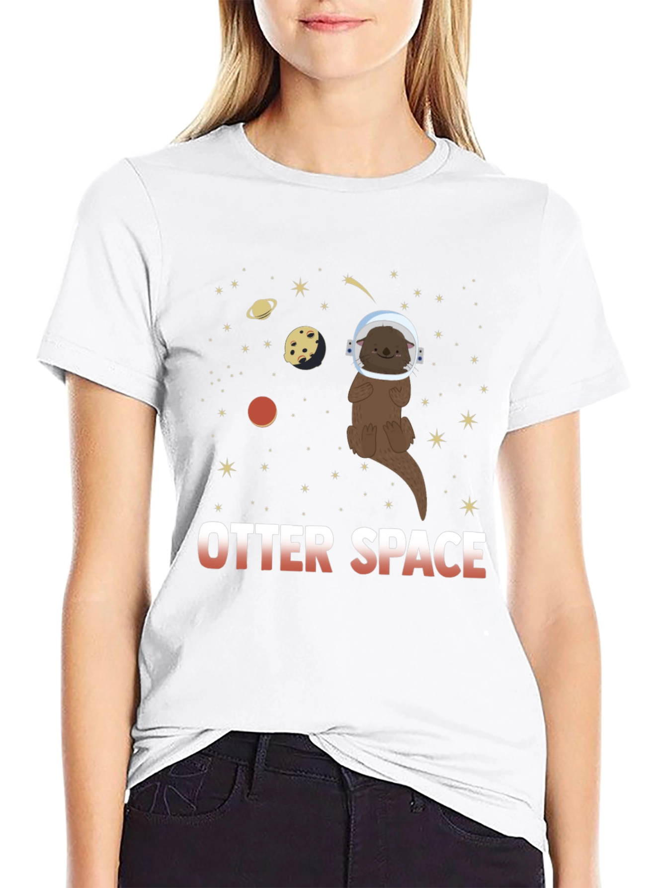 Black Otter Space T-Shirt - Cute Astronaut Otter Design view 9