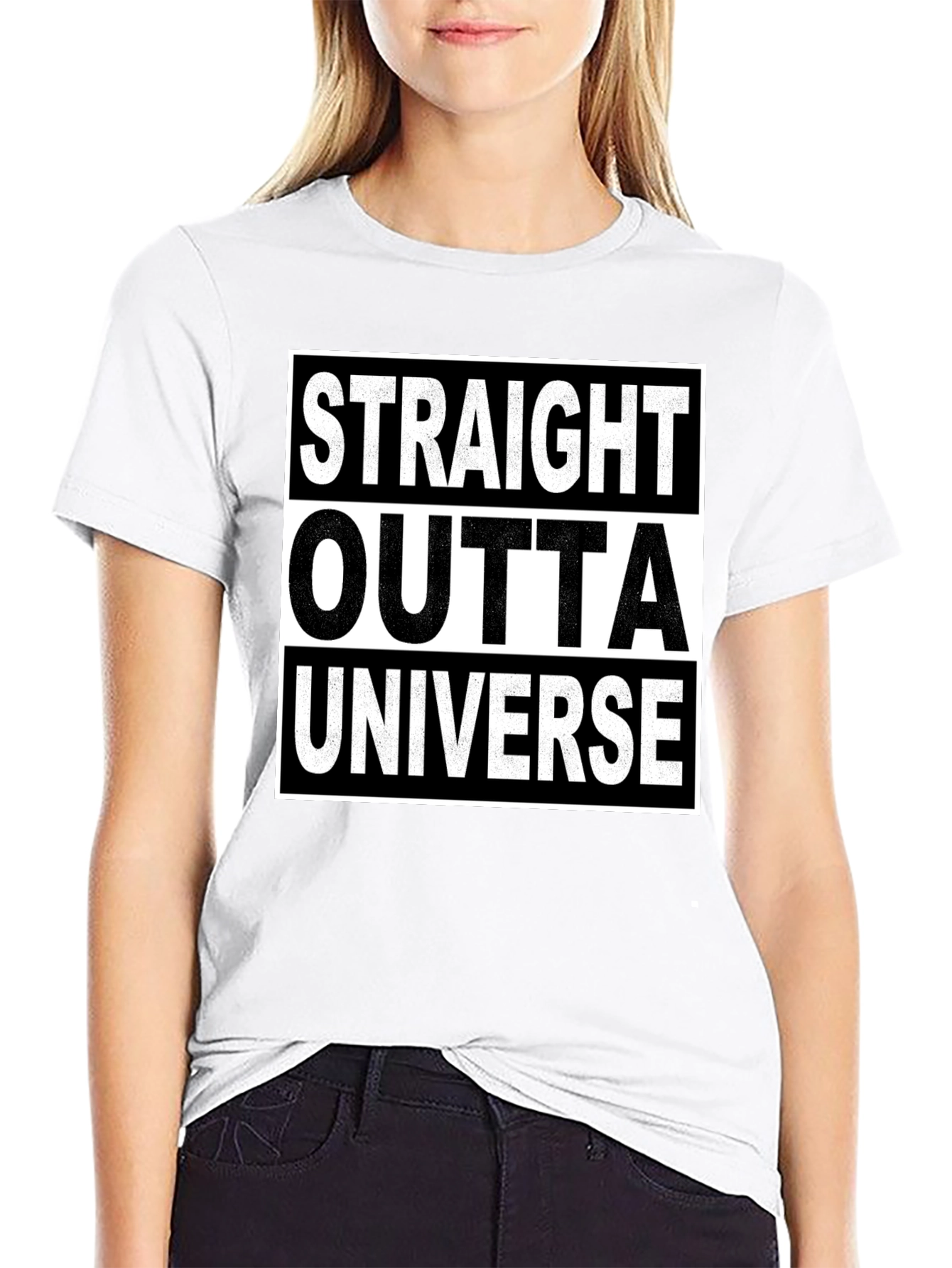 Black Straight Outta Universe T-Shirt view 9