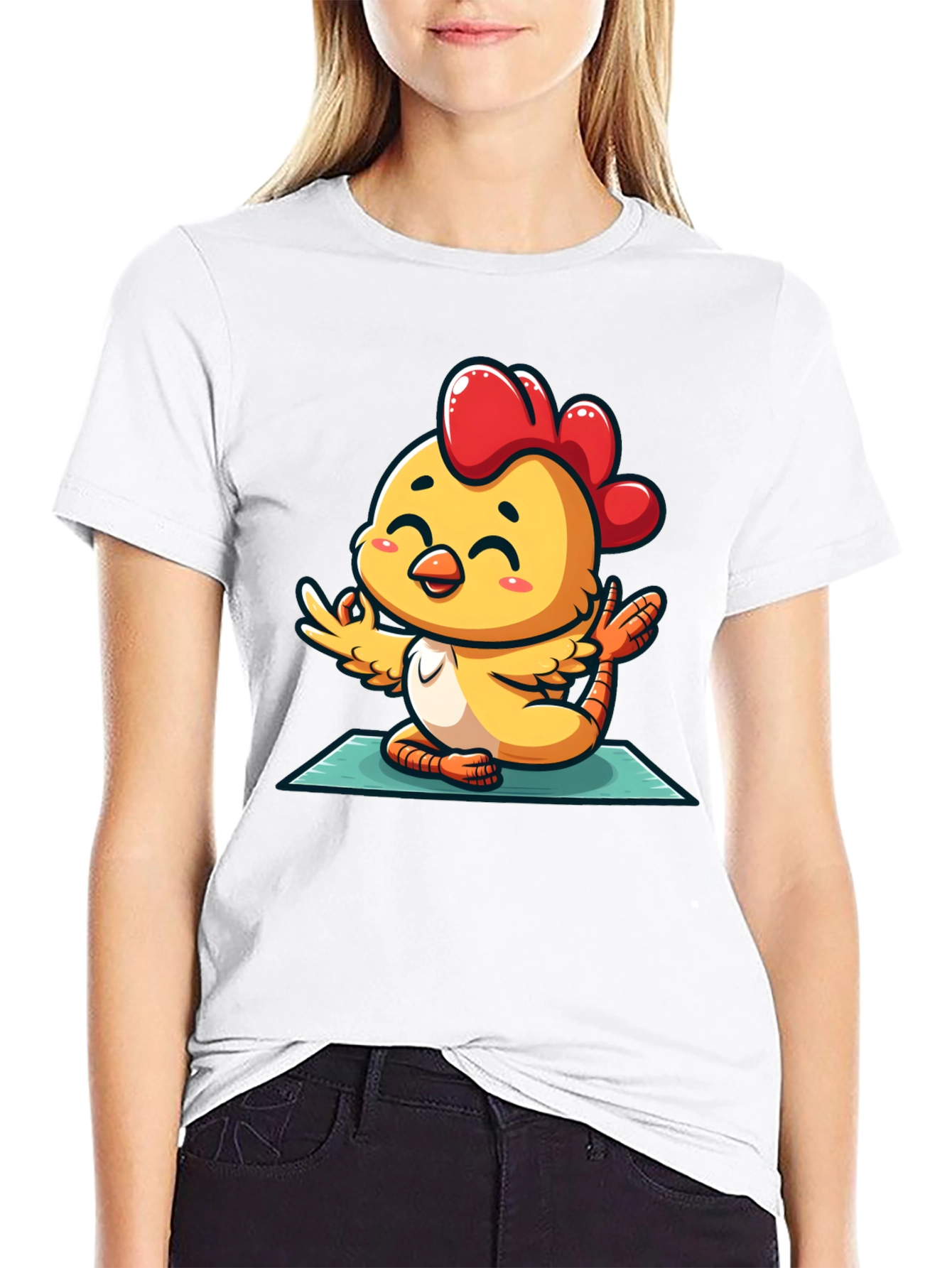 Black Yoga Chicken T-Shirt - Relaxed Fit Cotton Tee view 9