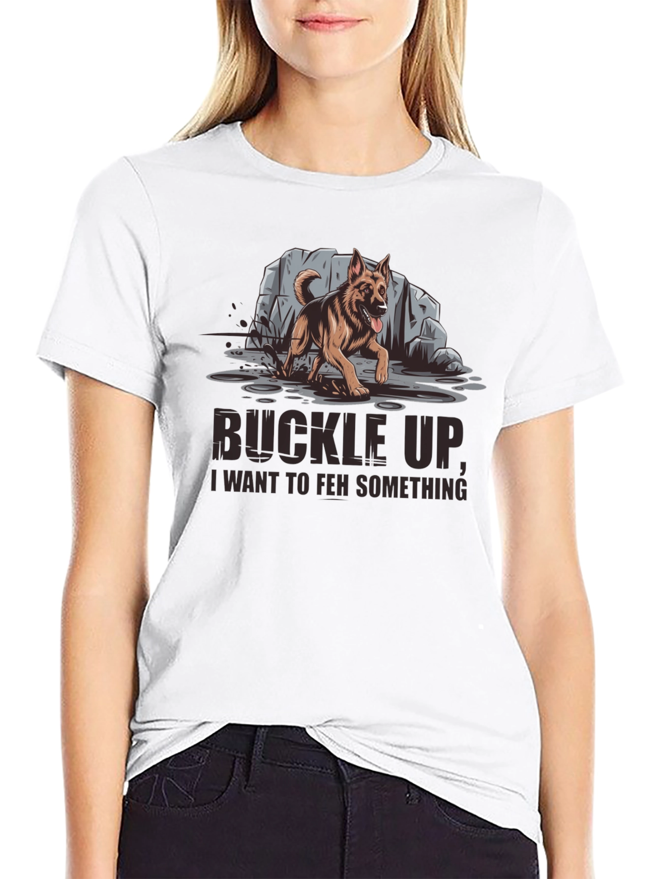 Black Buckle Up German Shepherd Graphic Tee view 9