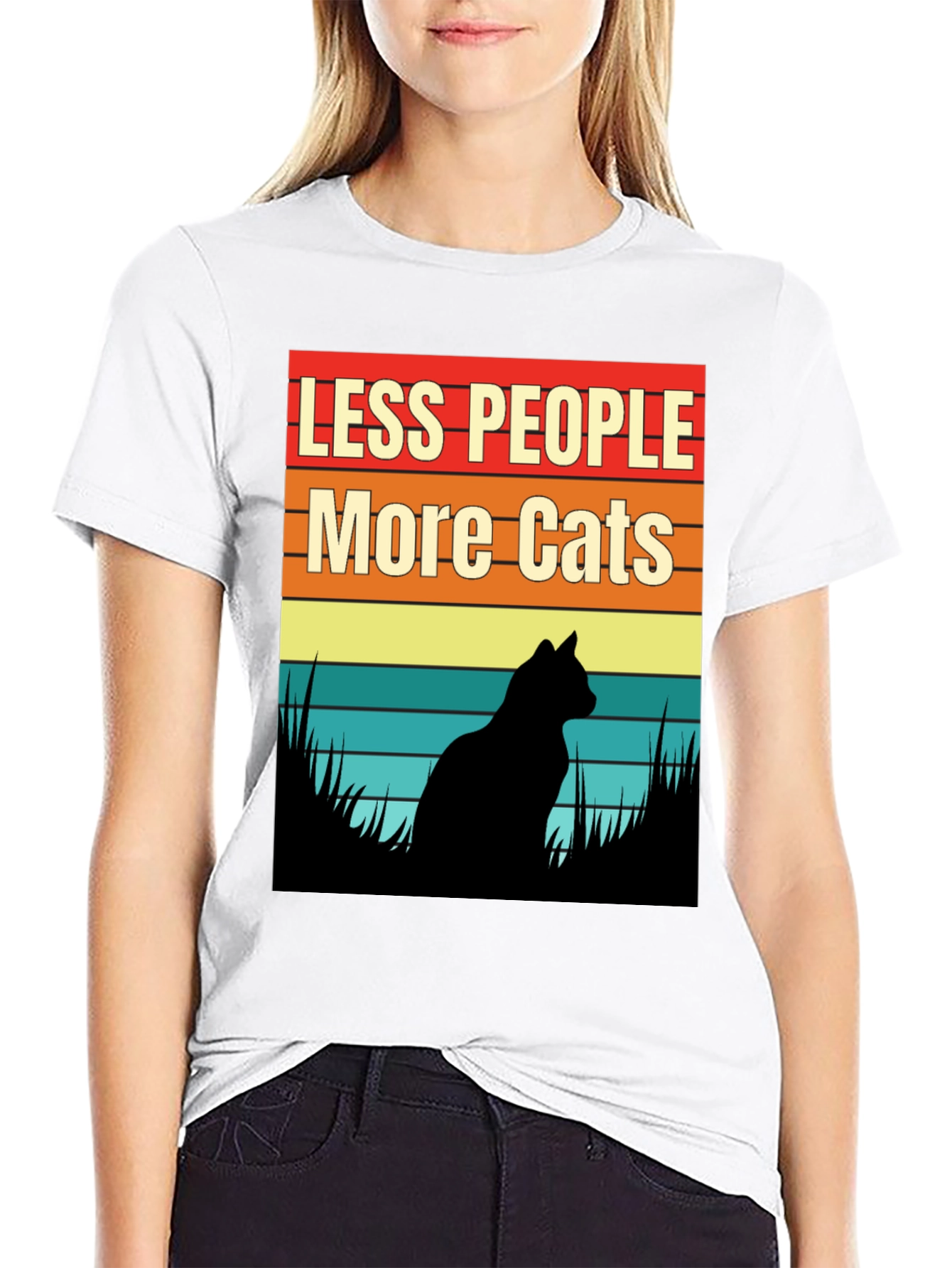 Black Less People More Cats Graphic T-Shirt view 9