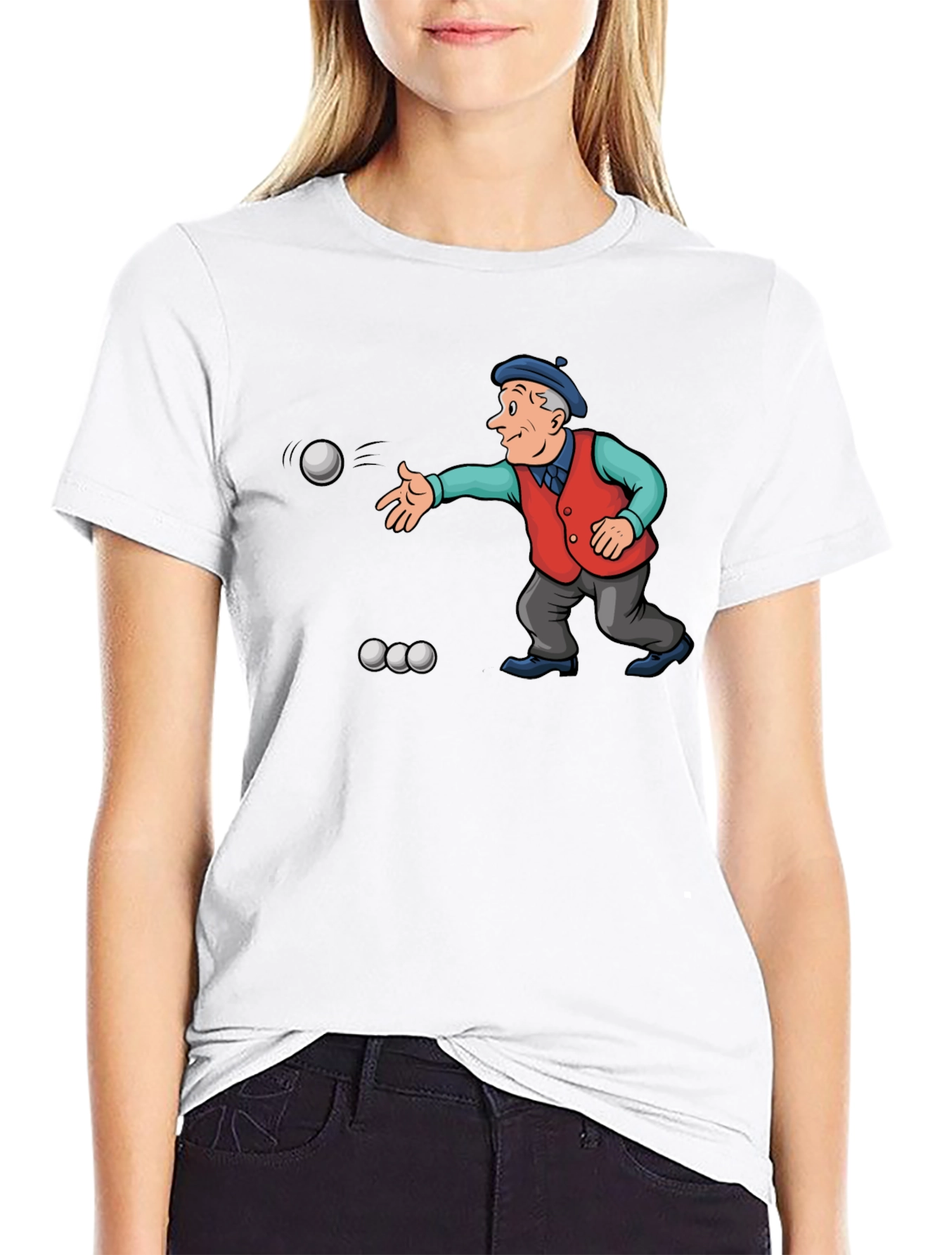 Black Cartoon Bocce Ball Player Black T-Shirt view 9