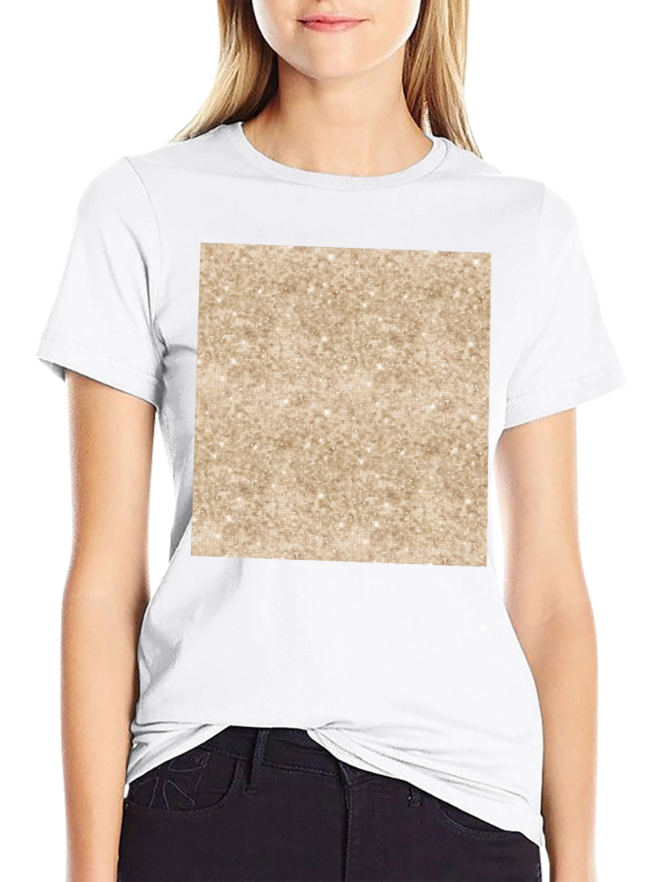 Black Stylish Black Tee with Glittery Gold Square Graphic view 9