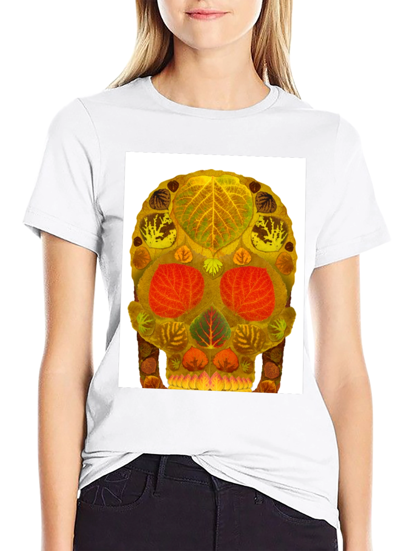 Black Leaf Skull Graphic Tee - Unique Nature Art T-Shirt view 9