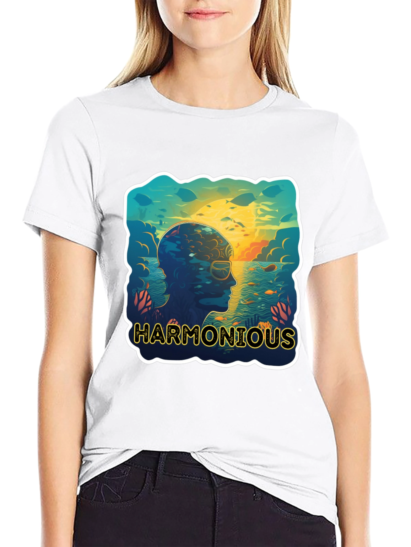 Black Harmonious Ocean Mind Black T-Shirt view 9