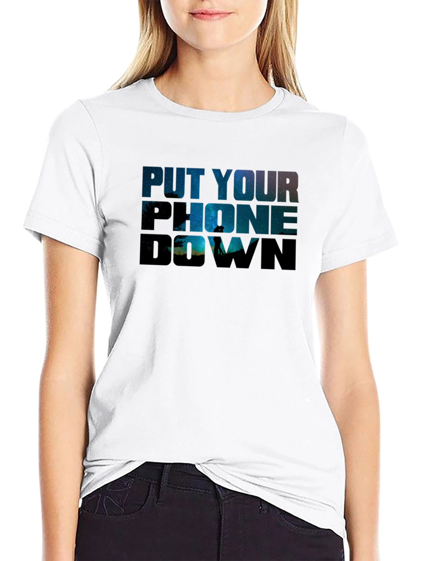Black Put Your Phone Down Graphic T-Shirt view 9