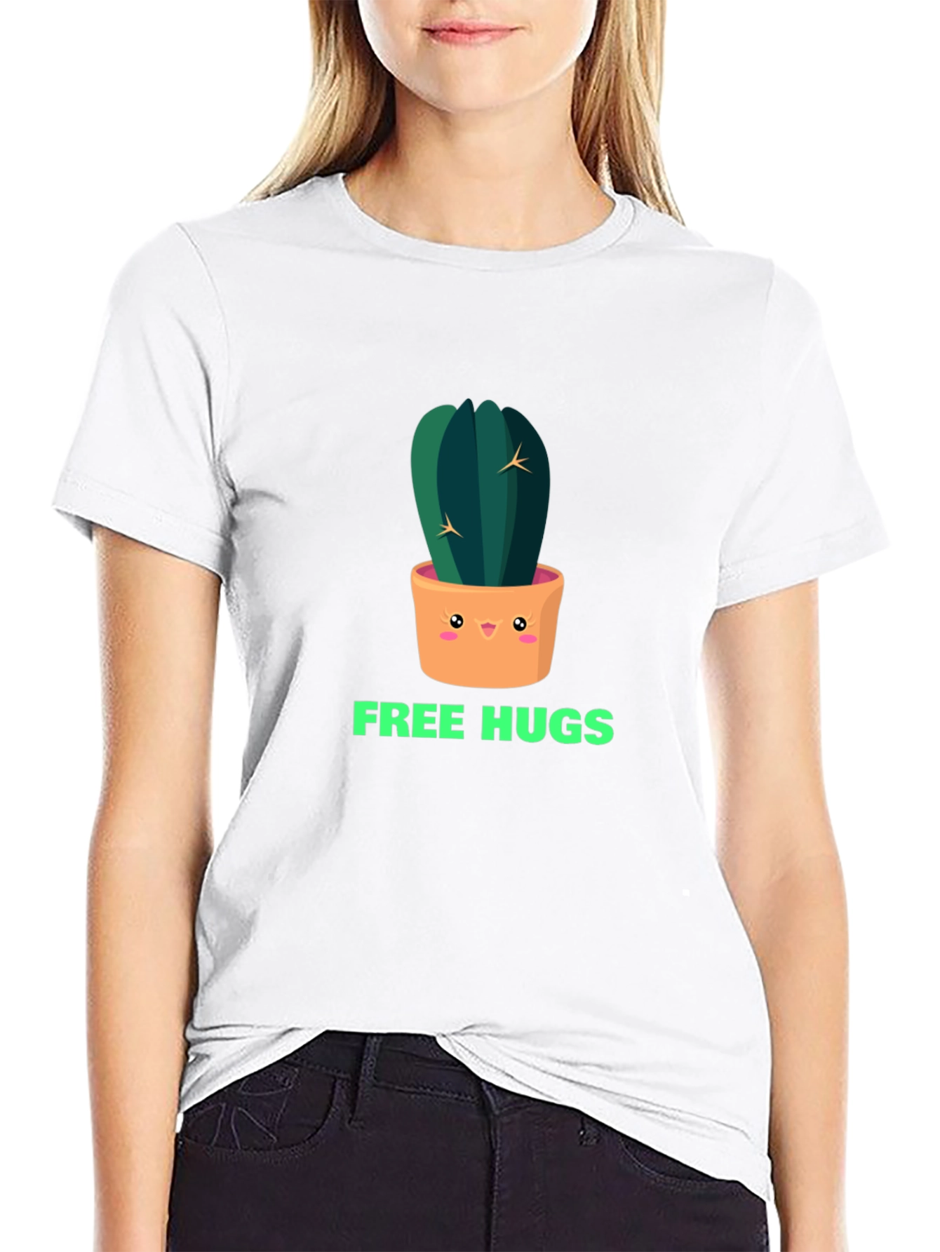 Black Cactus Free Hugs Graphic Tee - Trendy Unisex T-Shirt view 9