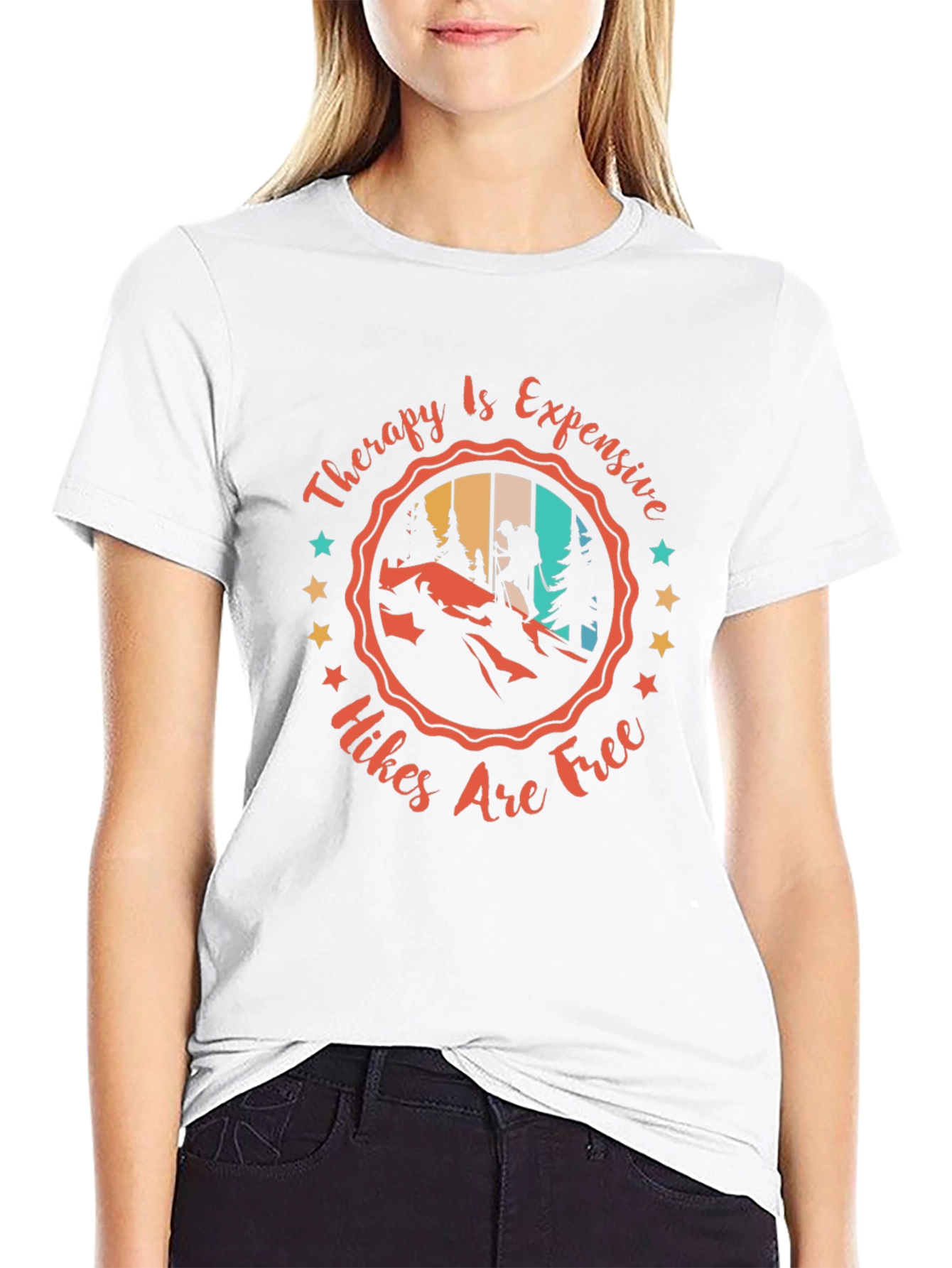 Black Hiking Therapy T-Shirt - Hikes Are Free view 9