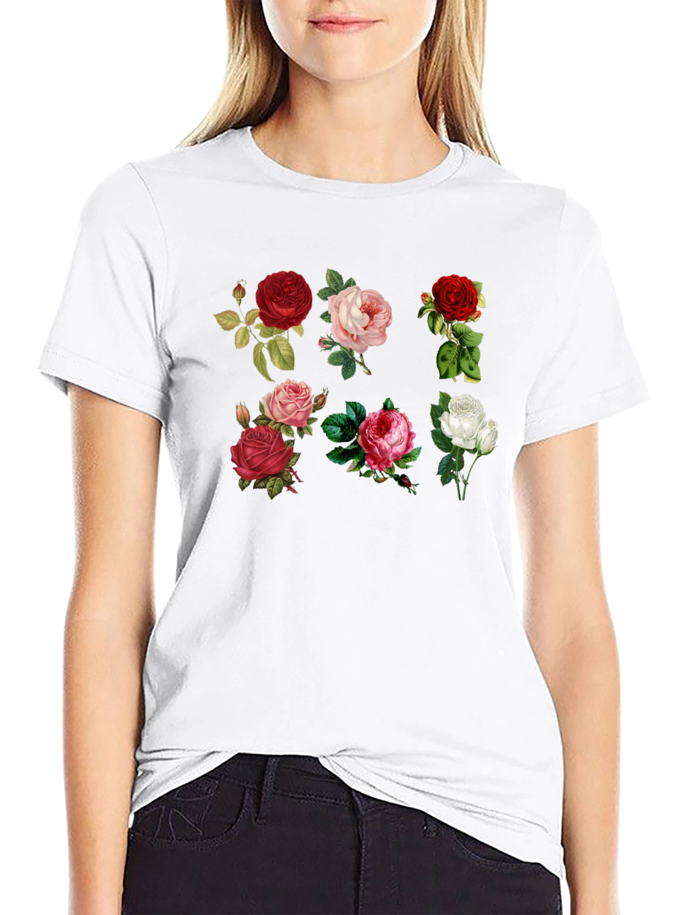 Black Floral Roses Graphic Print T-Shirt view 9