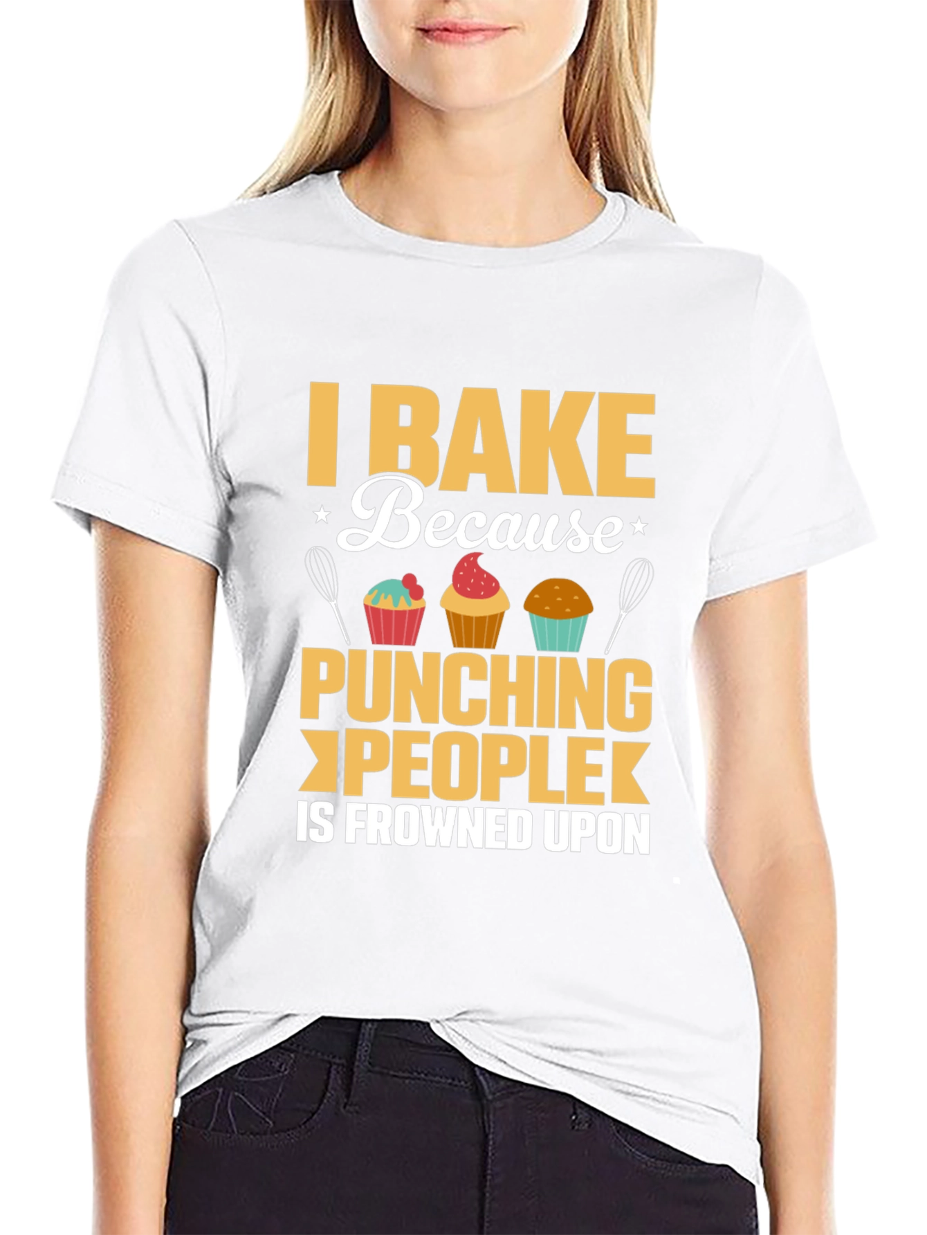 Black I Bake Because Punching People is Frowned Upon T-Shirt view 9