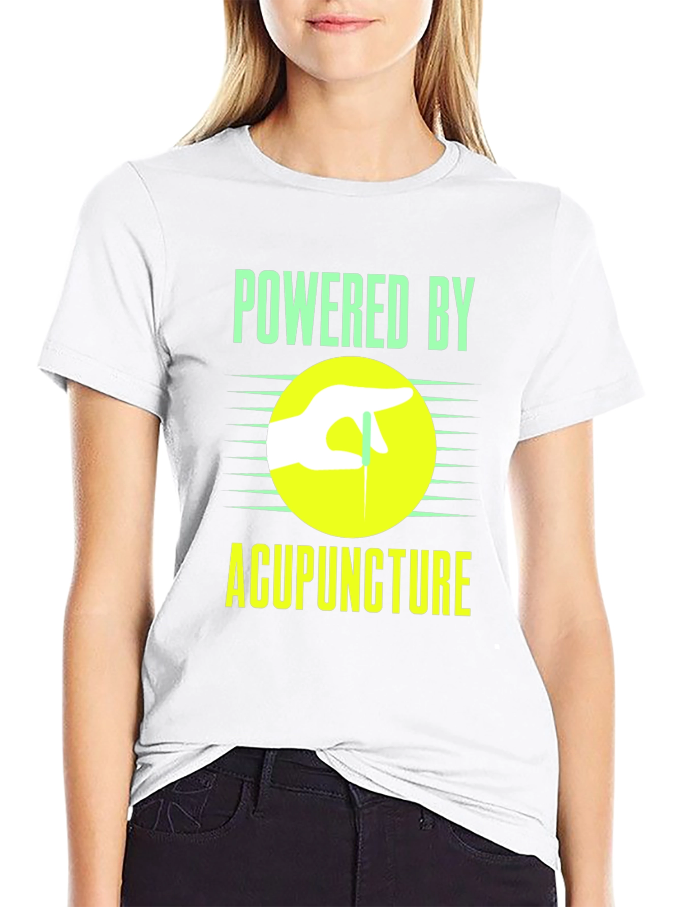 Black Powered By Acupuncture Graphic T-Shirt view 9