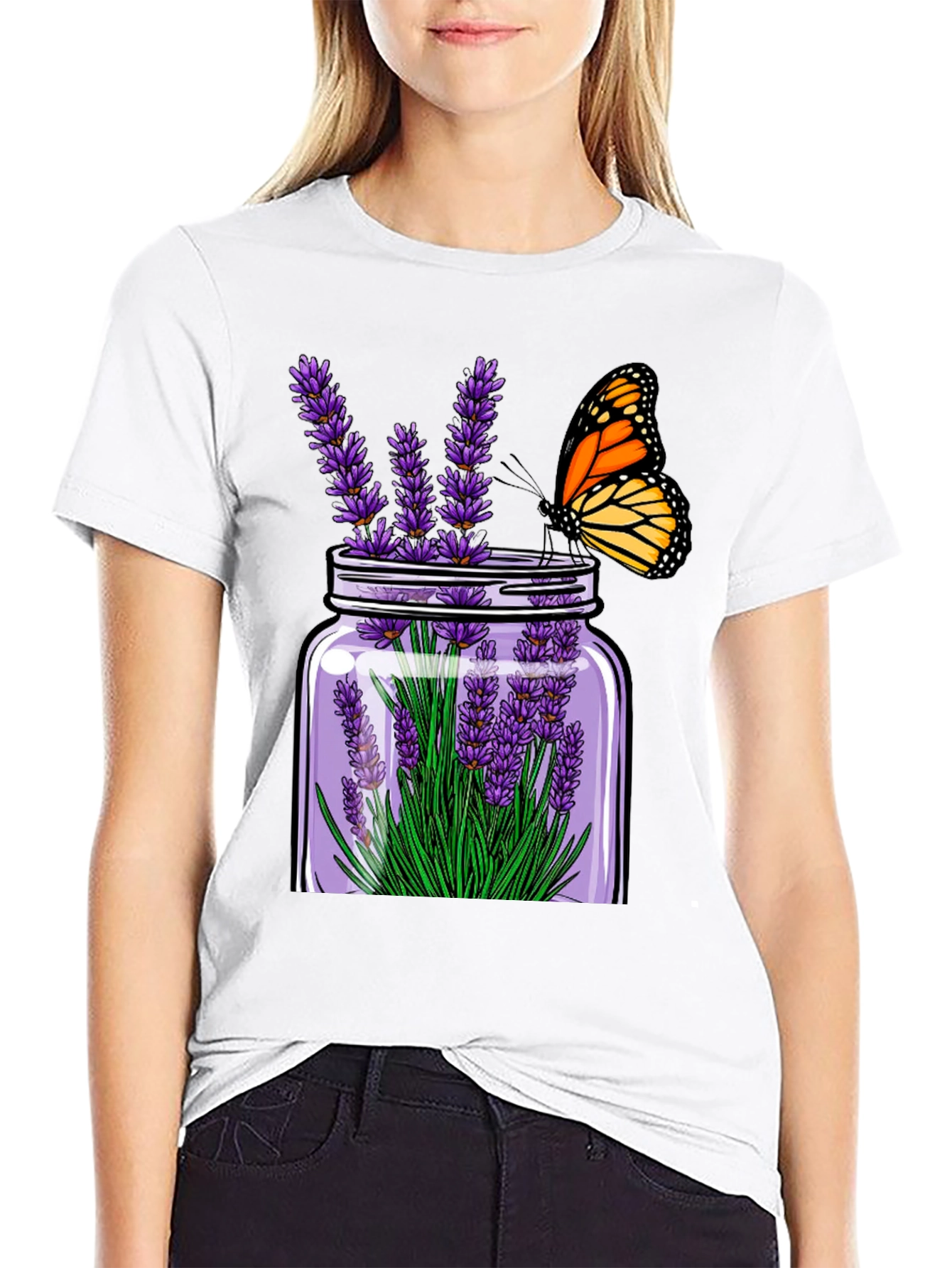 Black Lavender & Butterfly Graphic Tee view 9