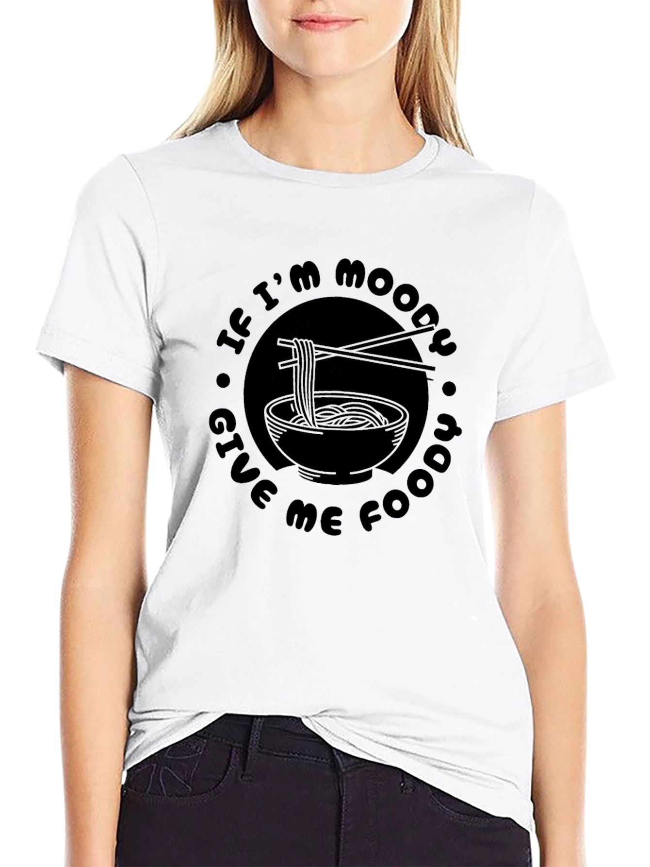 Black Moody Foodie Black T-Shirt - Ramen Design view 9