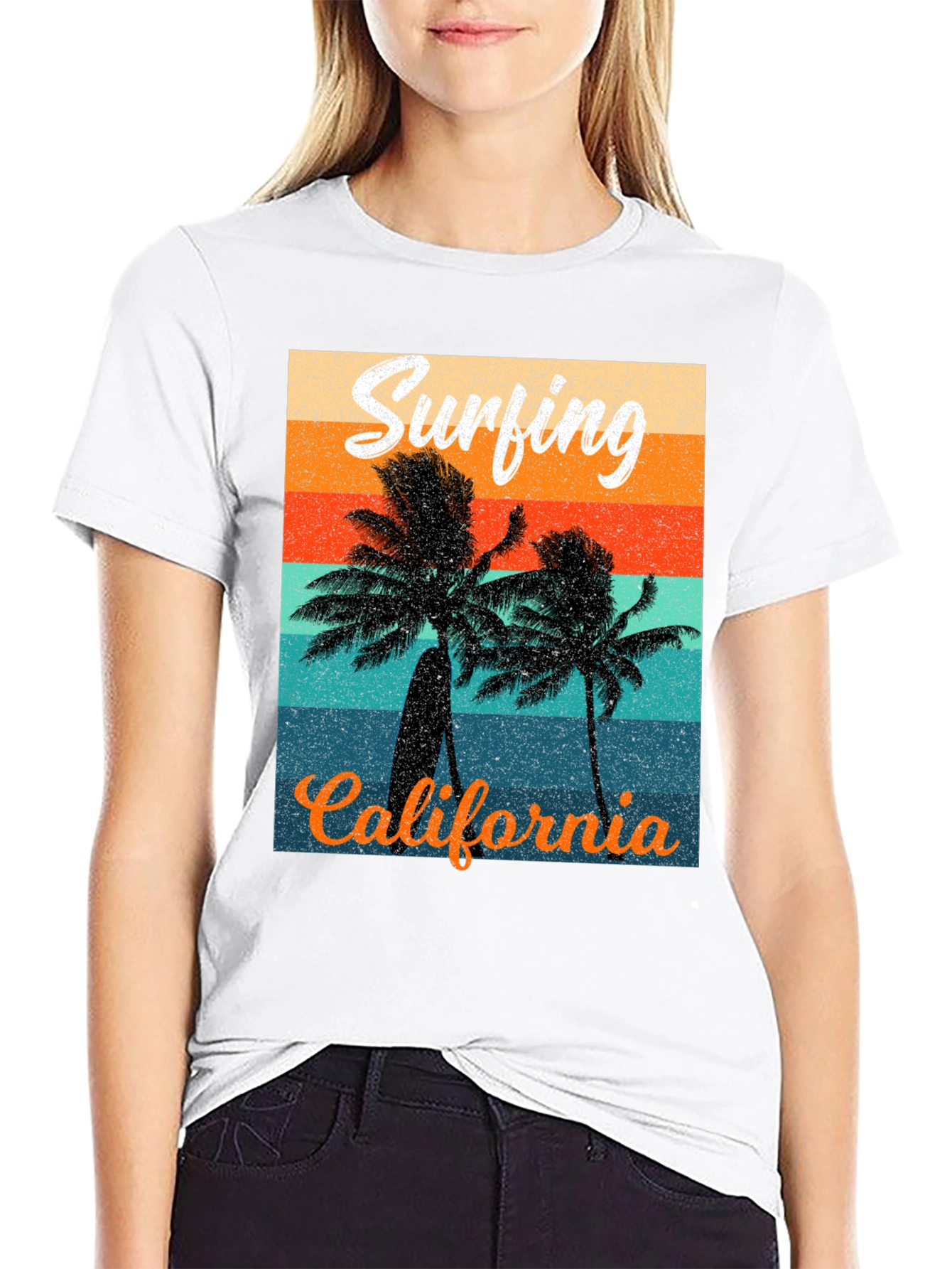 Black Retro Surfing California Graphic Tee view 9