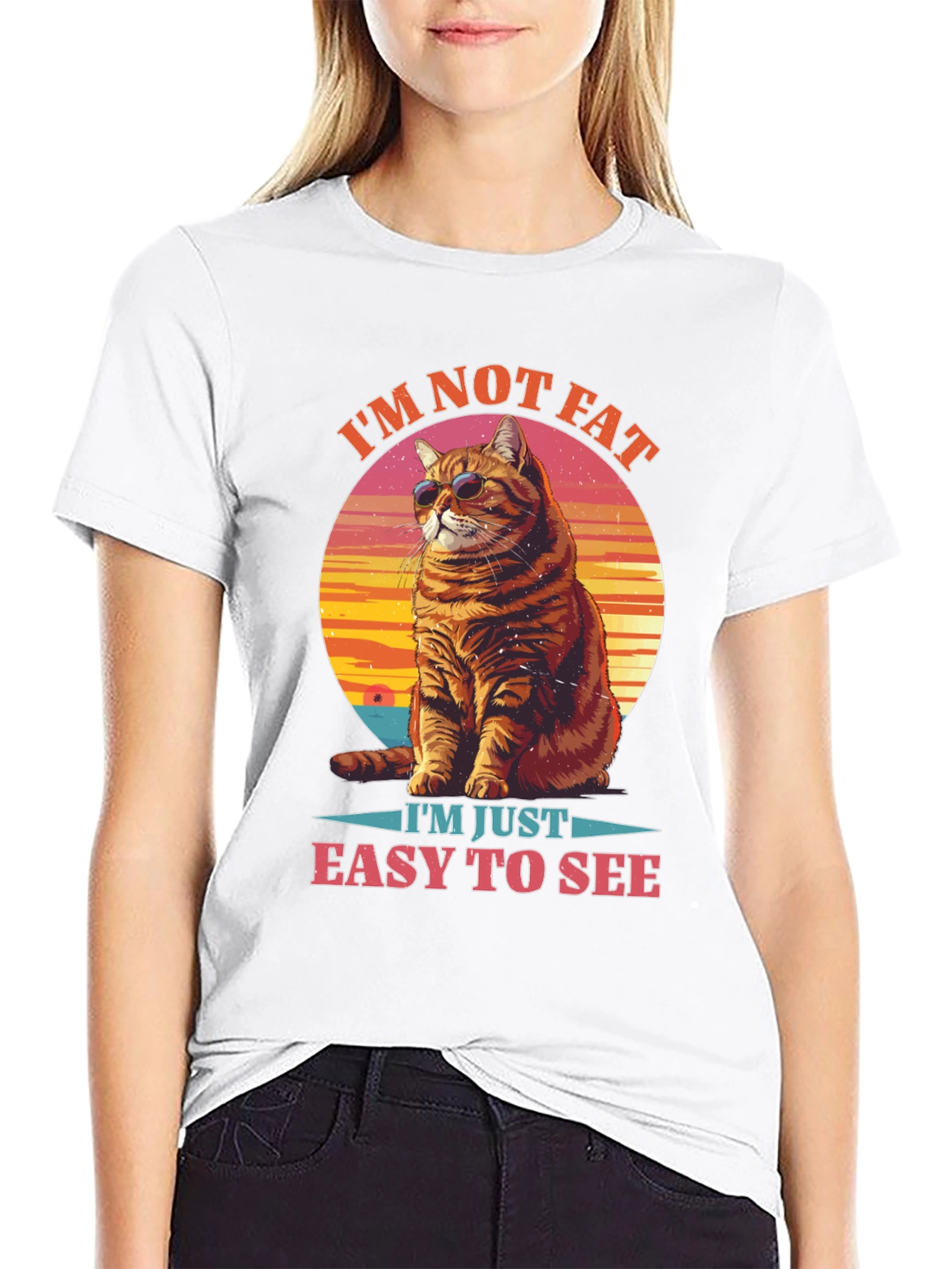 Black I'm Not Fat, Easy to See Cat Graphic Tee view 9