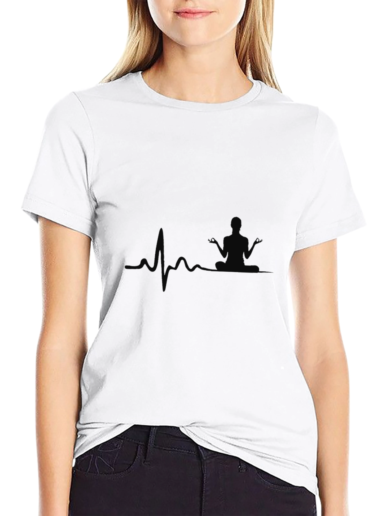Black Yoga Heartbeat Graphic T-Shirt view 9
