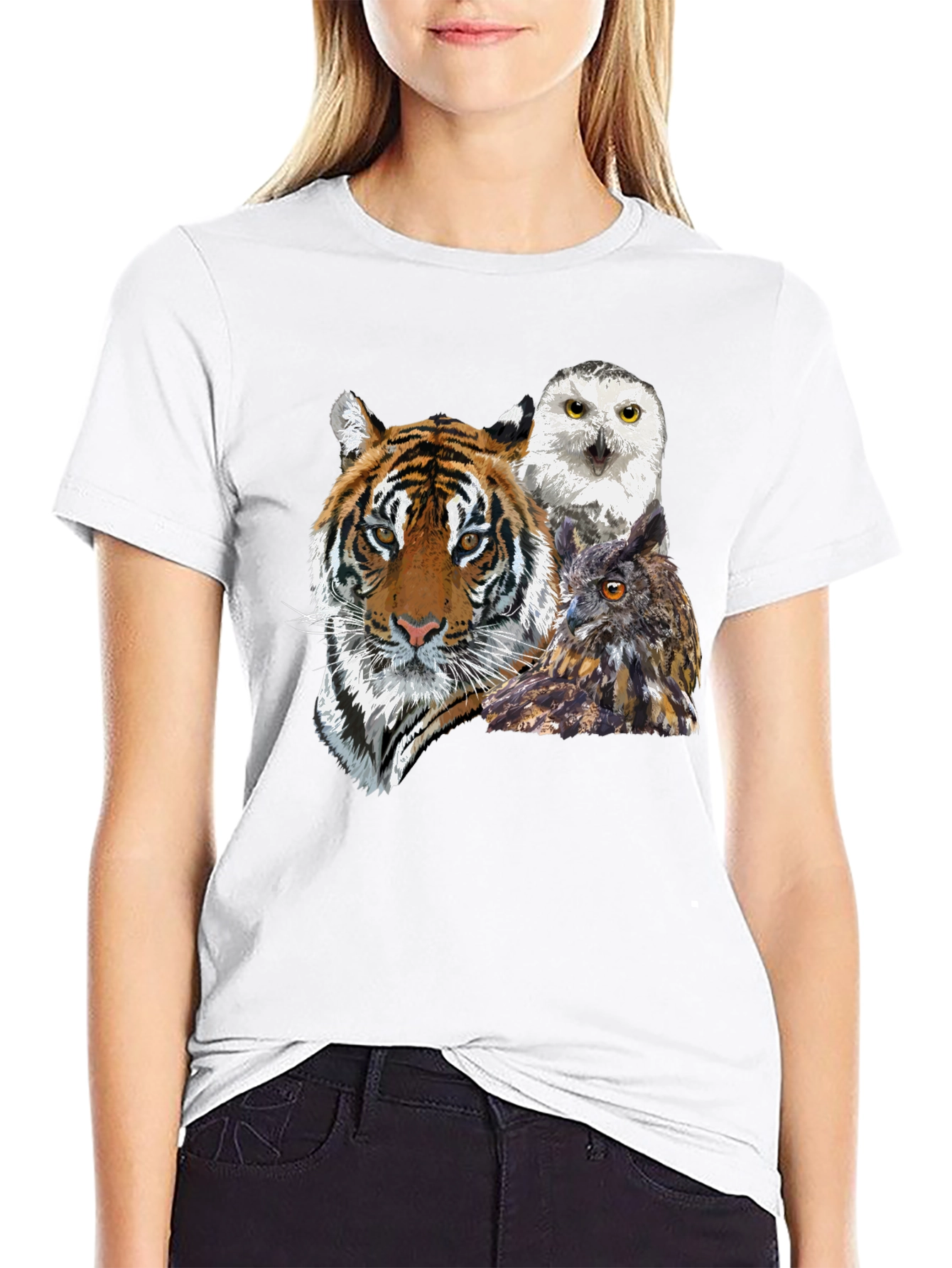Black Tiger and Owl Graphic Tee - Men's Black T-Shirt view 9
