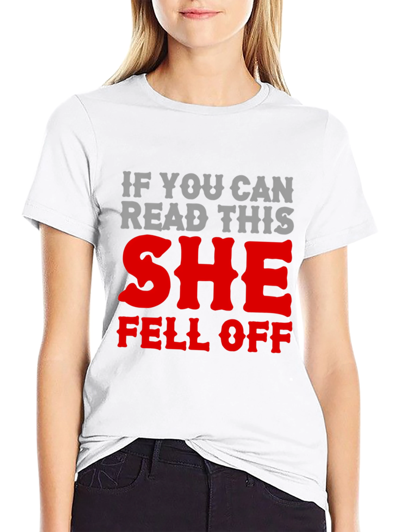 Black Humorous 'She Fell Off' Graphic T-Shirt view 9