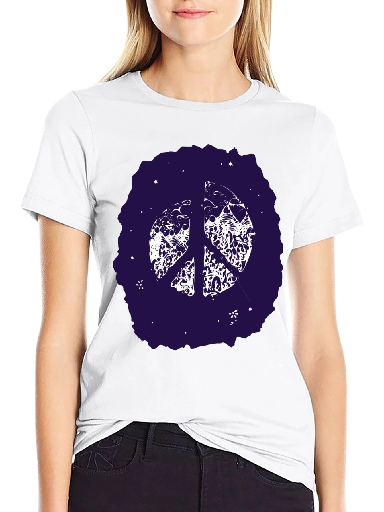 Black Peace Sign Graphic Tee - Black Cotton Comfort view 9