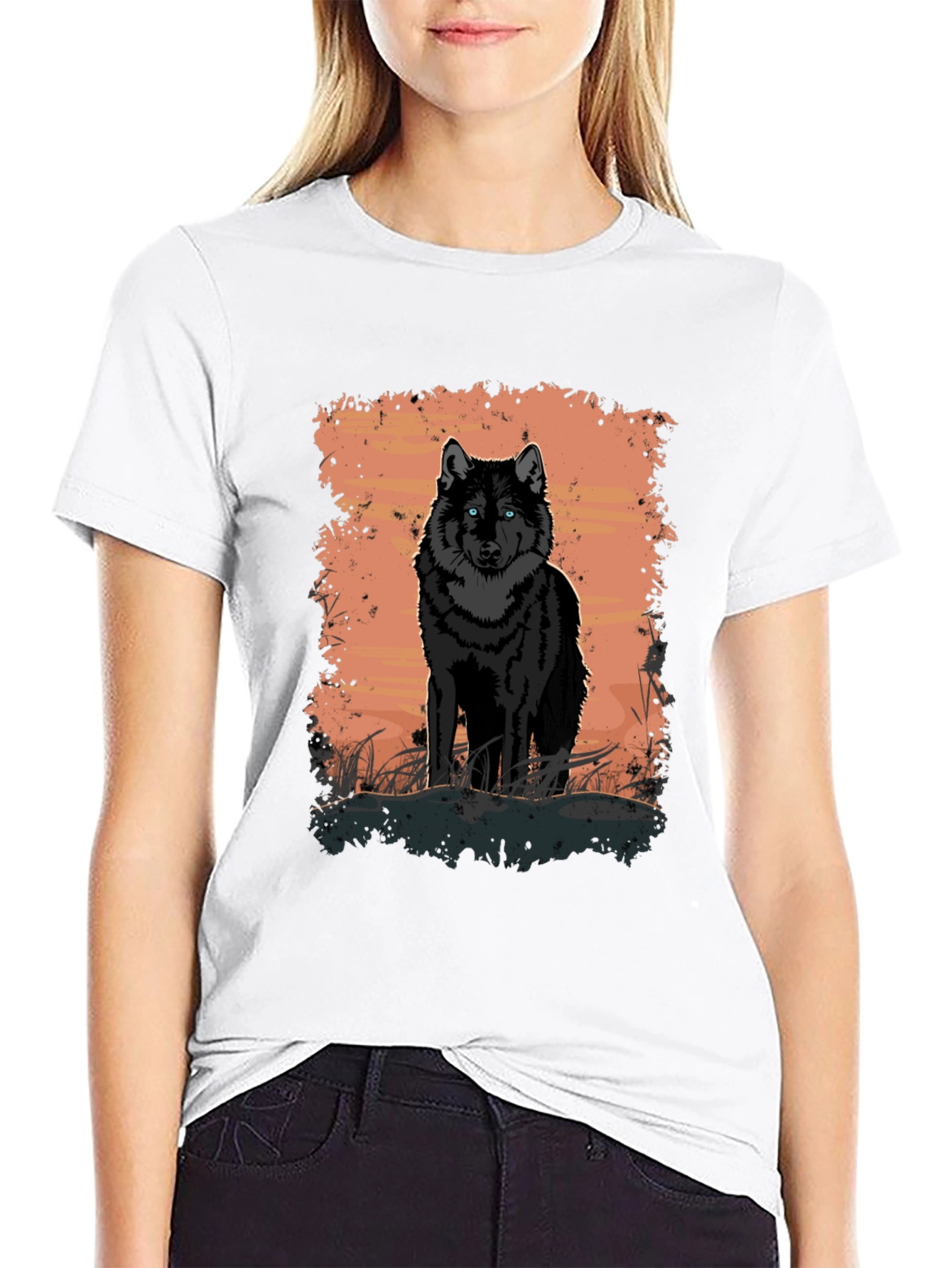 Black Wolf Graphic Print Black T-Shirt view 9