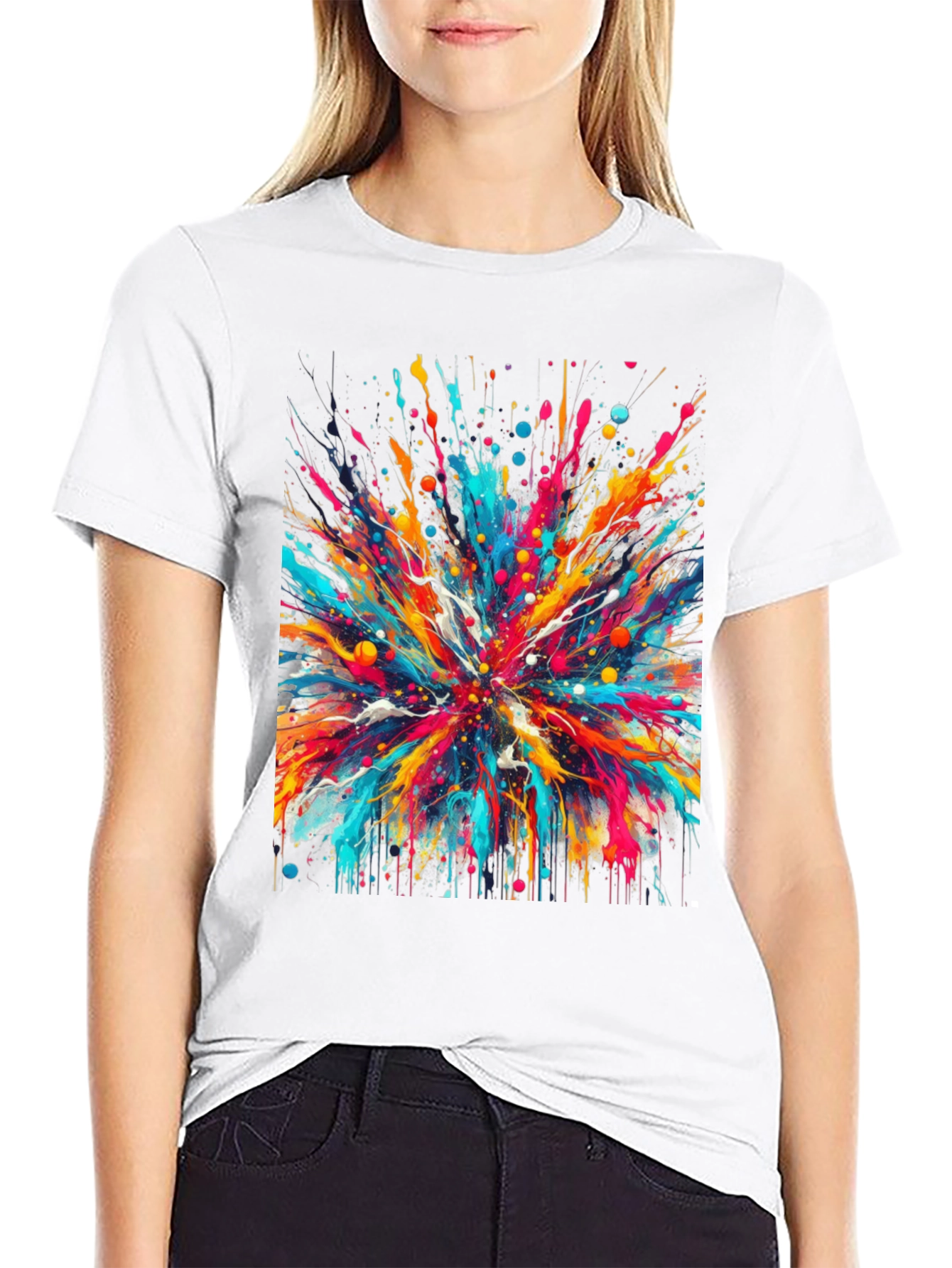 Black Colorful Splatter T-Shirt - Unique Artistic Design view 9