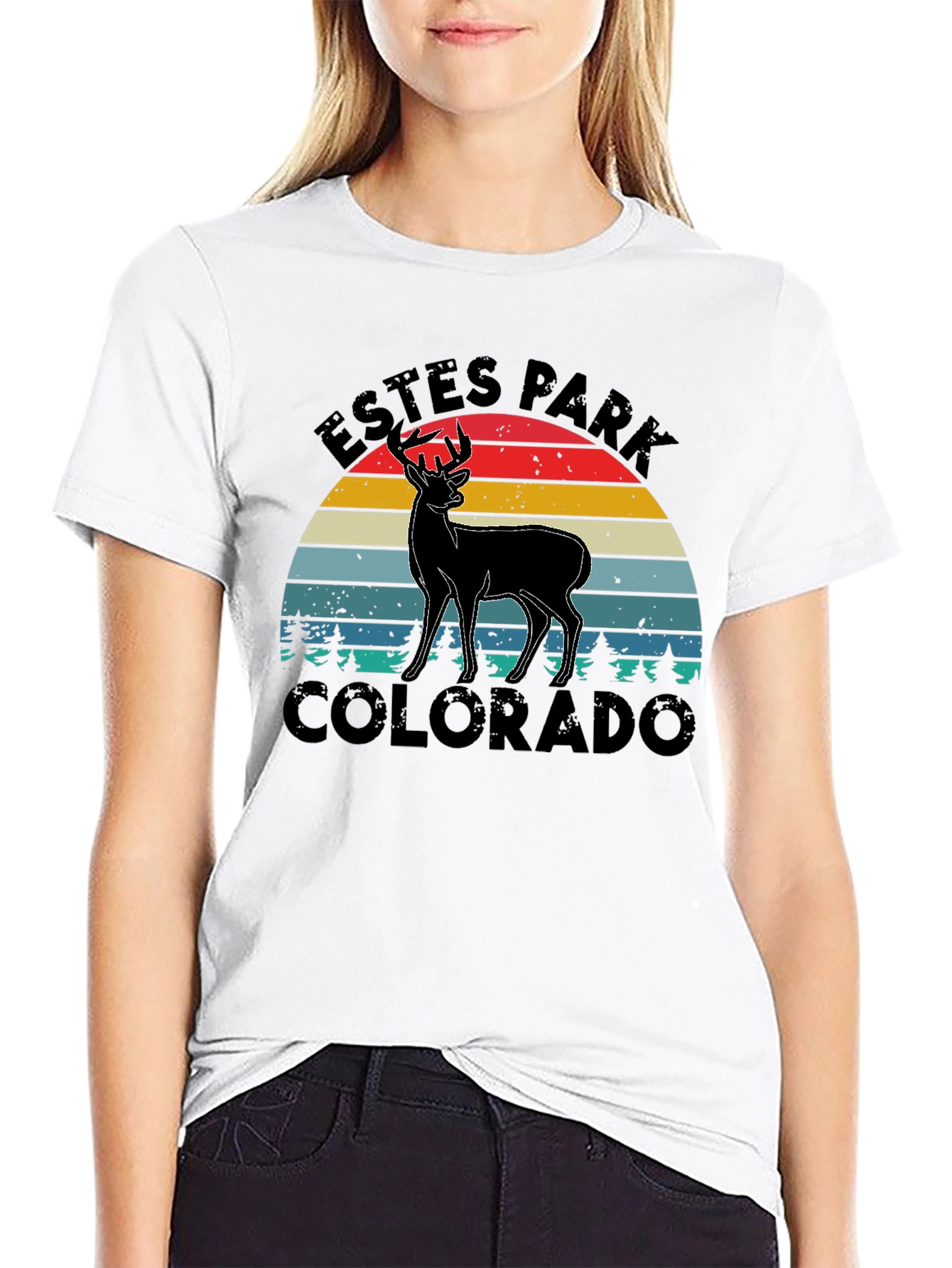 Black Estes Park Colorado Deer Graphic Tee view 9