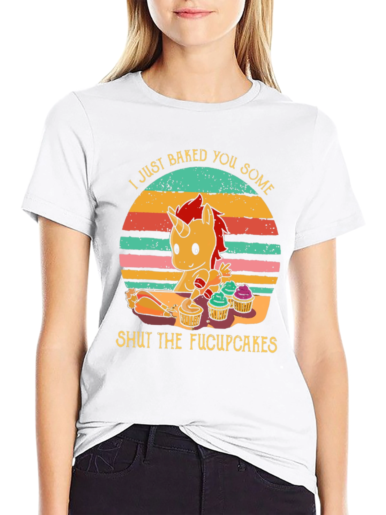 Black Funny Unicorn Baked Cupcakes Graphic Tee view 9