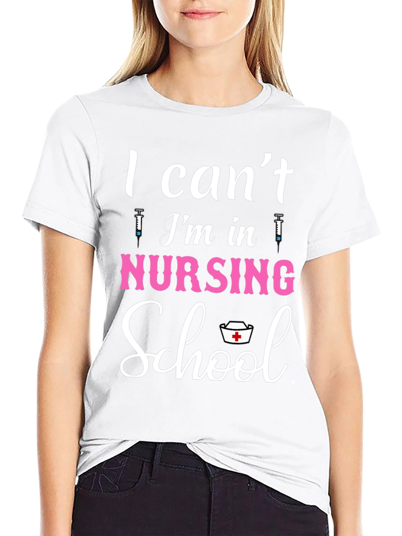 Black Nursing School T-Shirt - I Can't, I'm in Nursing School view 9