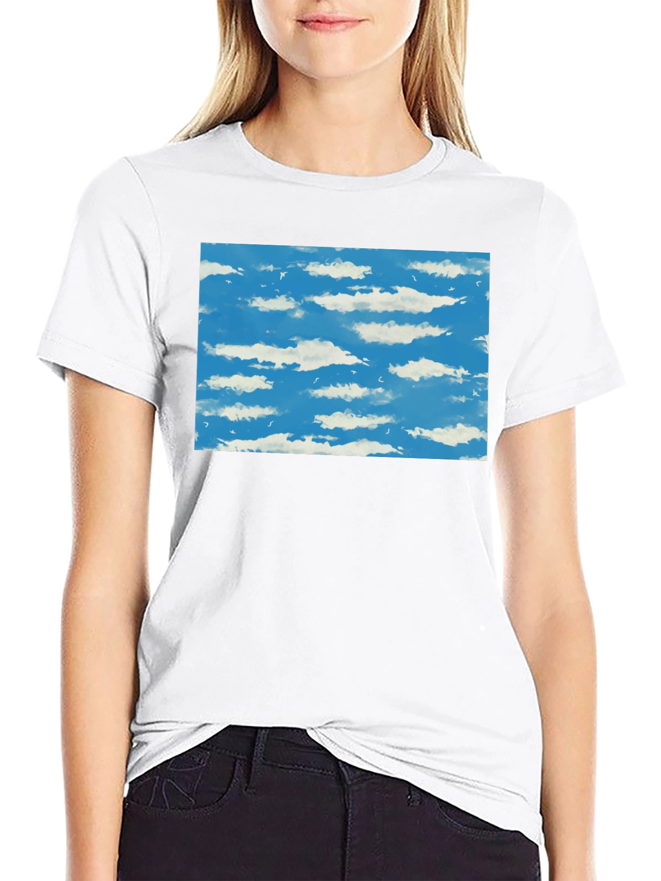 Black Cloudscape Graphic Tee - Sky Blue Print on Black view 9