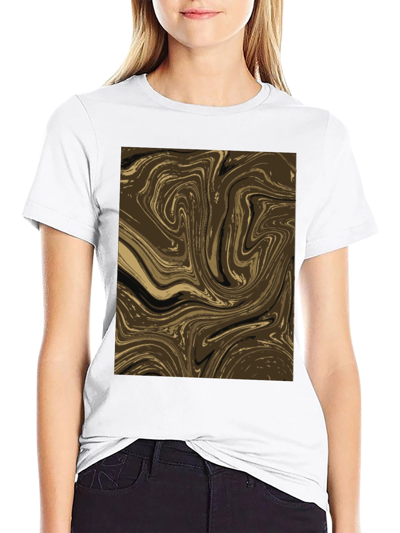 Black Abstract Swirl Graphic Tee - Brown view 9