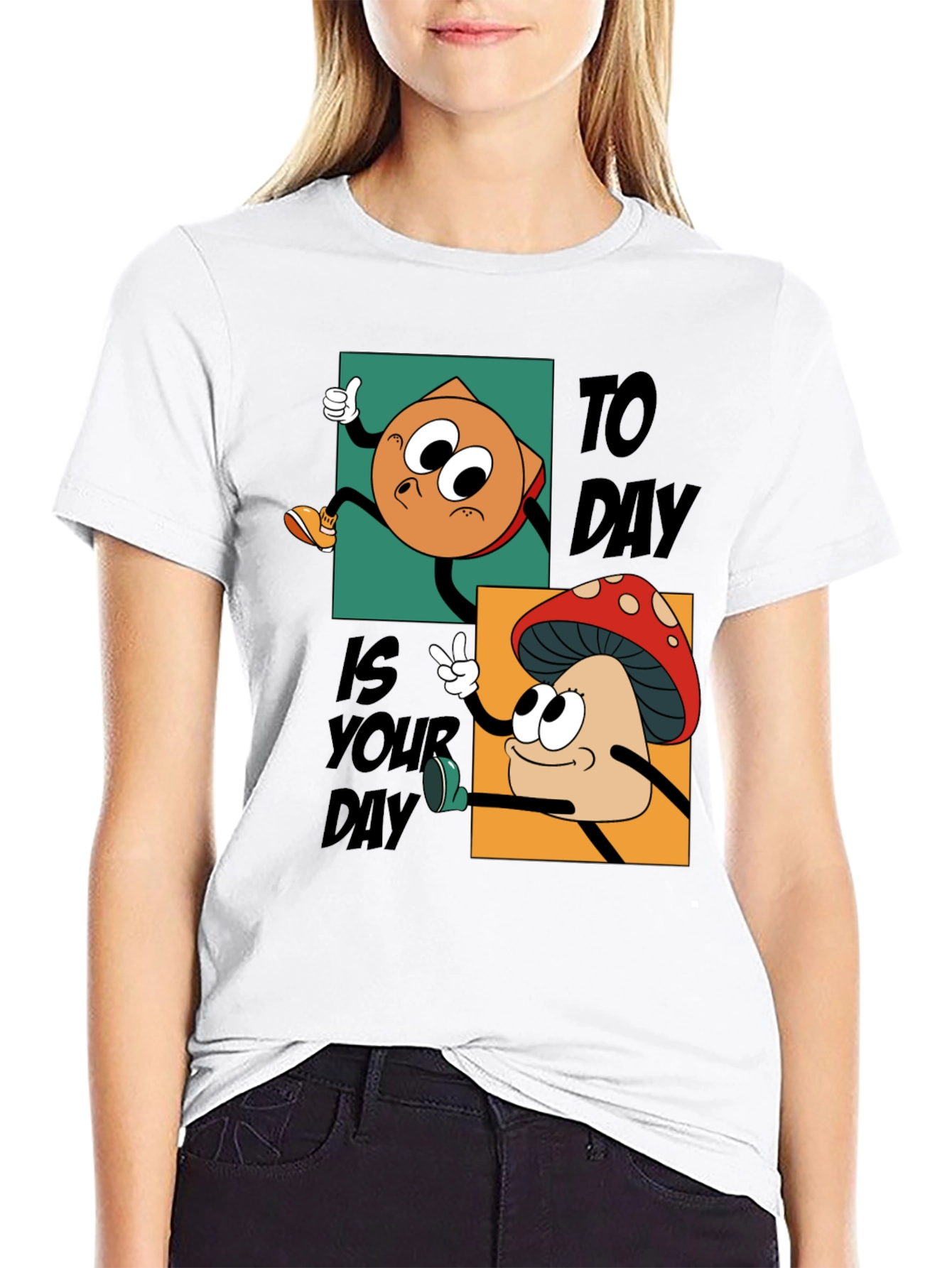 Black Cartoon Mushroom & Chip T-Shirt - Today Is Your Day! view 9