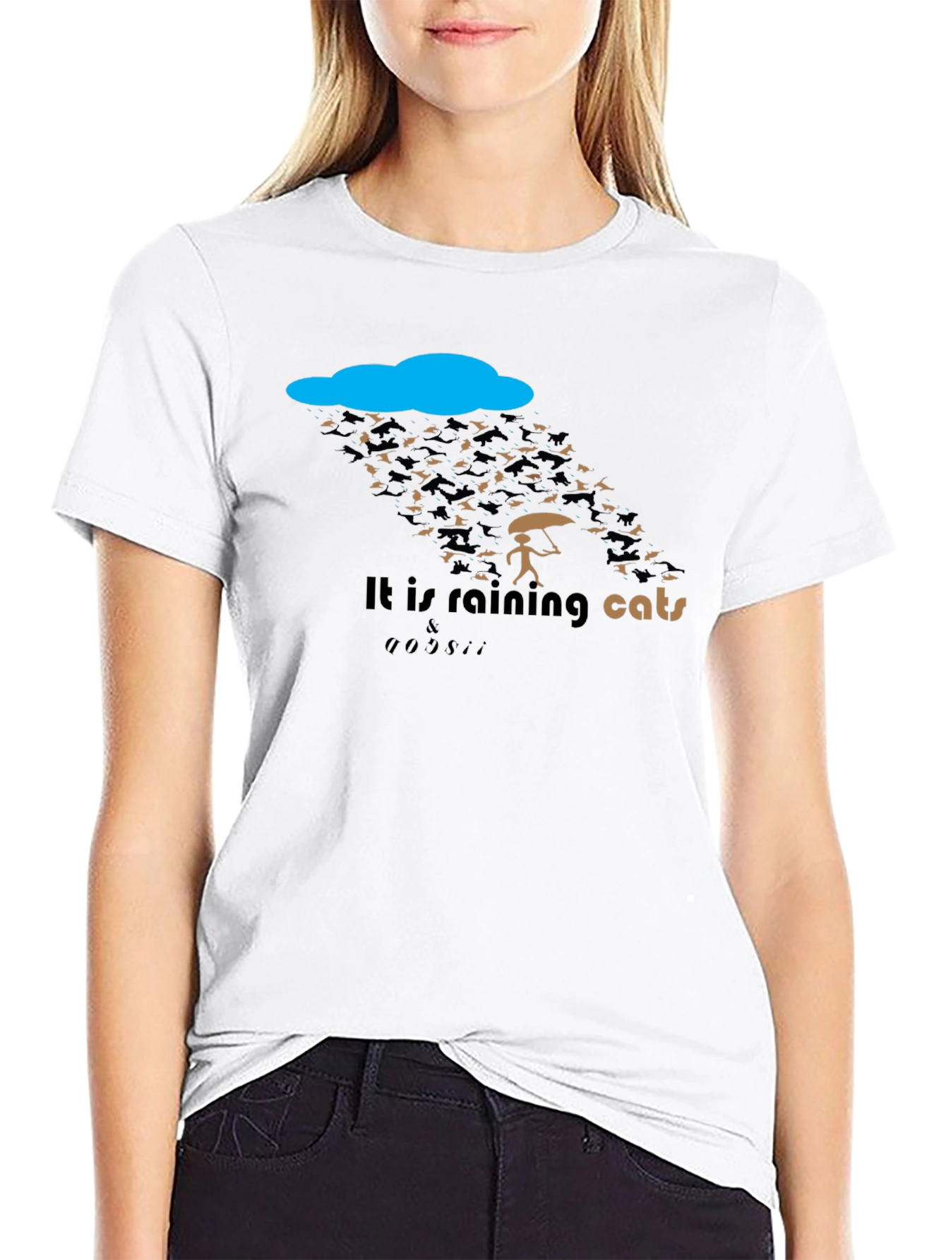 Black Funny "It's Raining Cats & Dogs" Graphic T-Shirt view 9