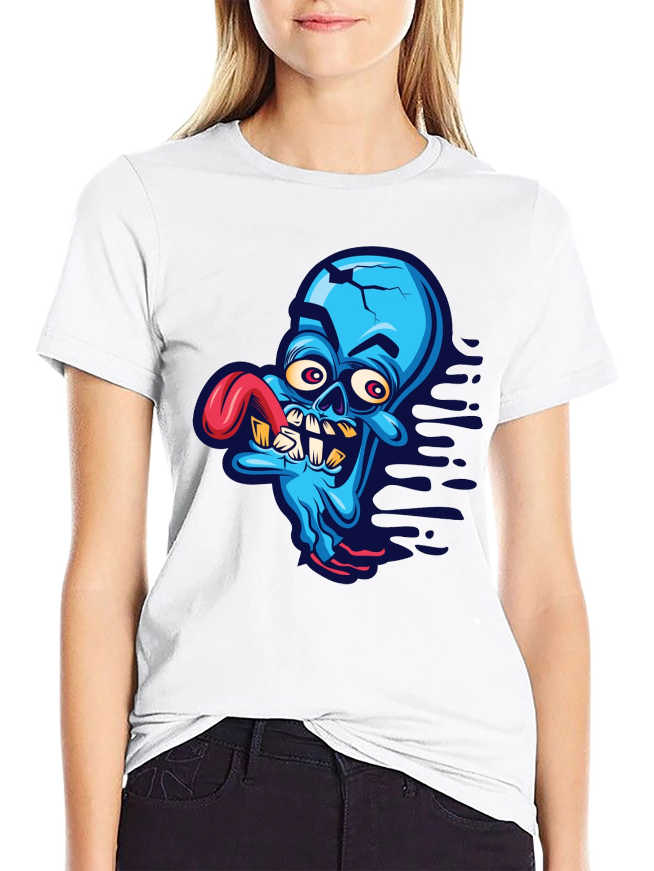 Black Cartoon Zombie Graphic Tee - Blue view 9