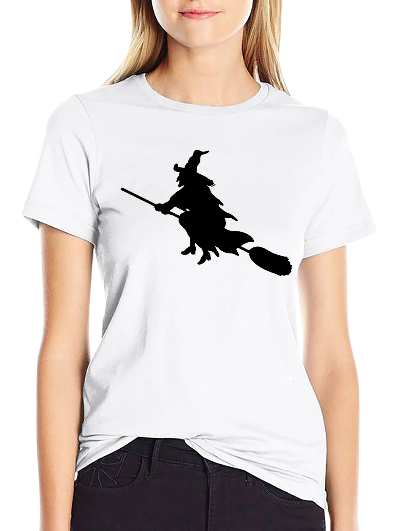 Black Witch on Broom T-Shirt - Black Tee view 9