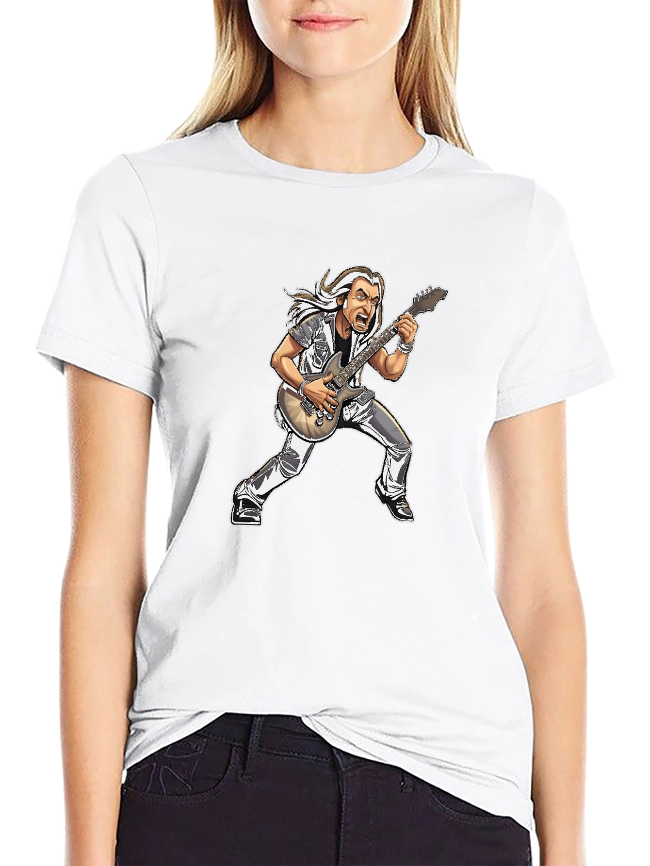 Black Guitar Hero Cartoon T-Shirt view 9