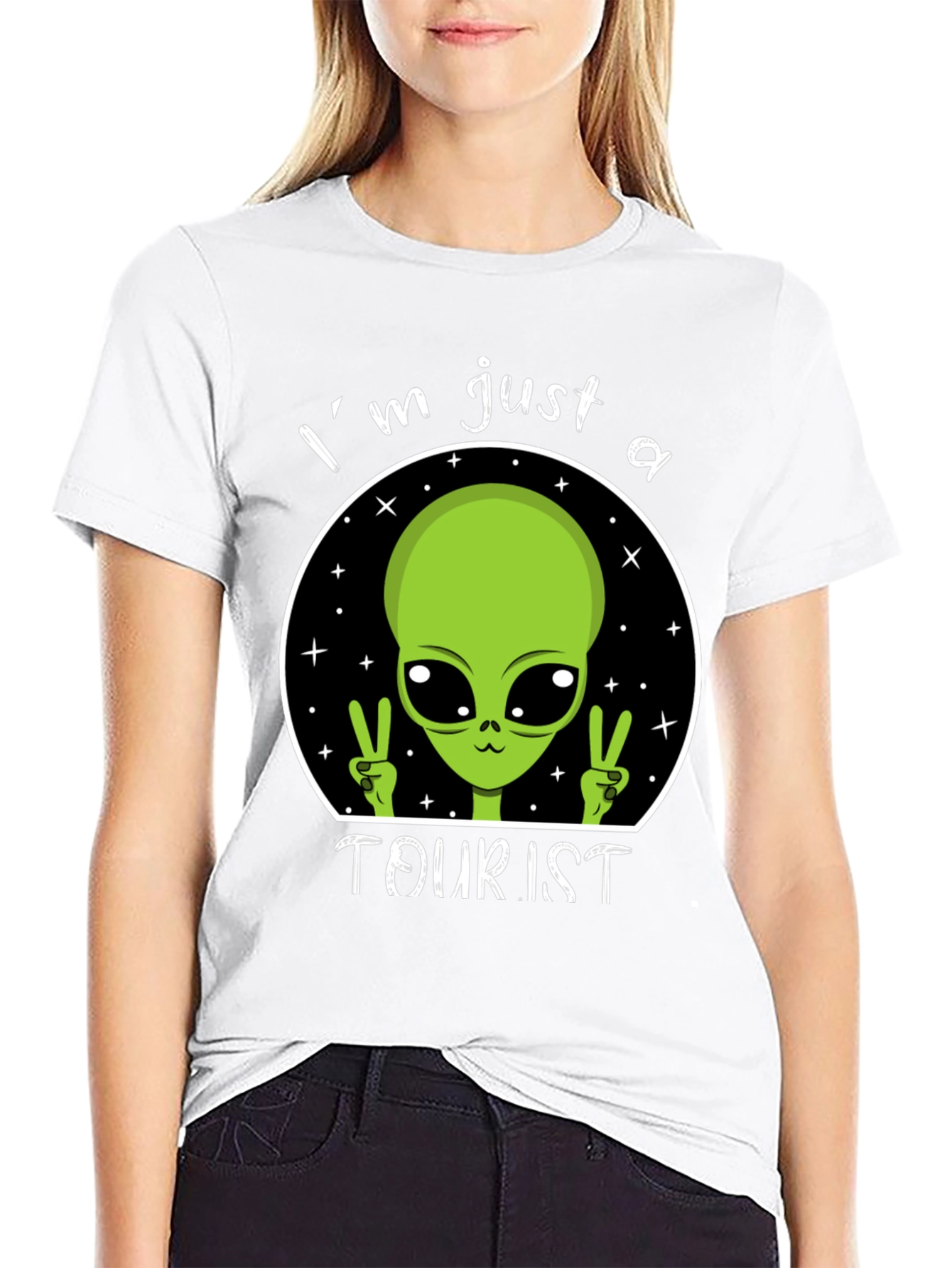 Black I'm Just A Tourist Alien T-Shirt - Outer Space Humor Tee view 9