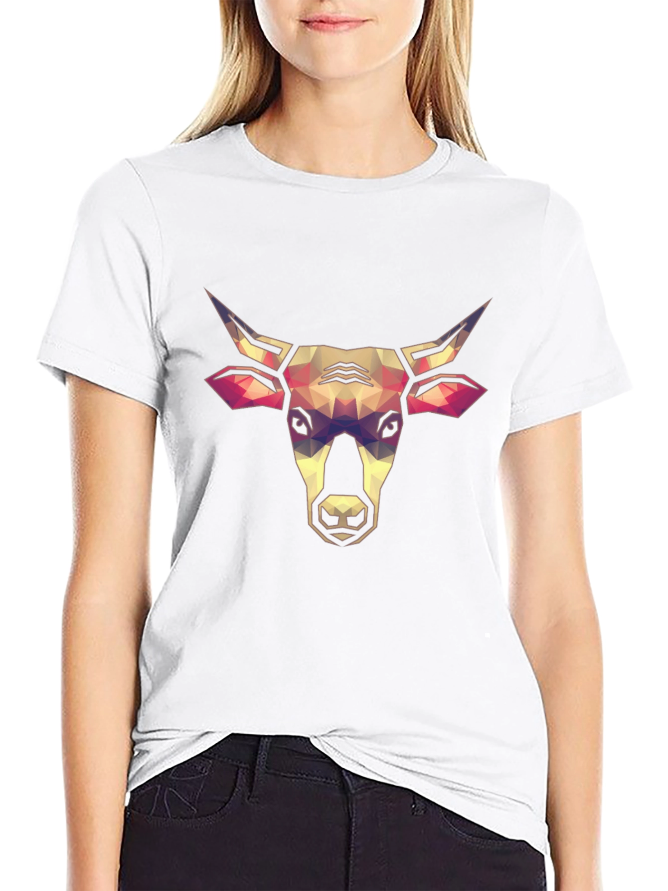 Black Geometric Bull Head Graphic Tee - Stylish Black T-Shirt view 9