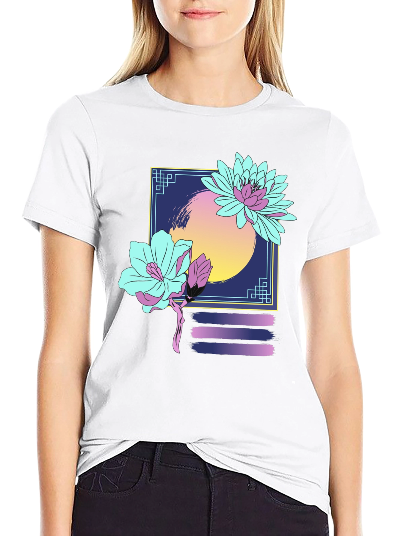 Black Floral Graphic T-Shirt - Retro Aesthetic Design view 9