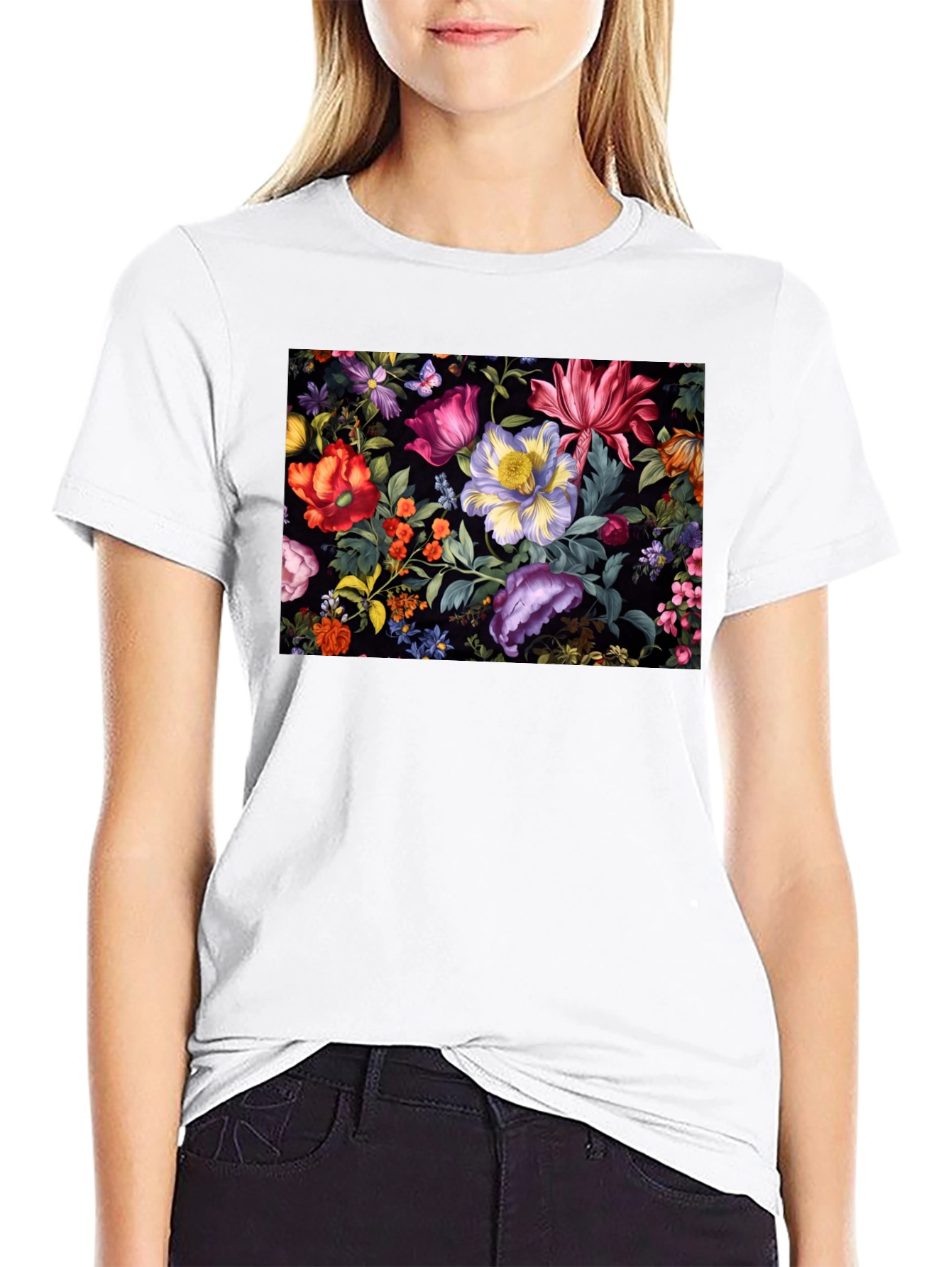 Black Floral Print Black T-Shirt view 9