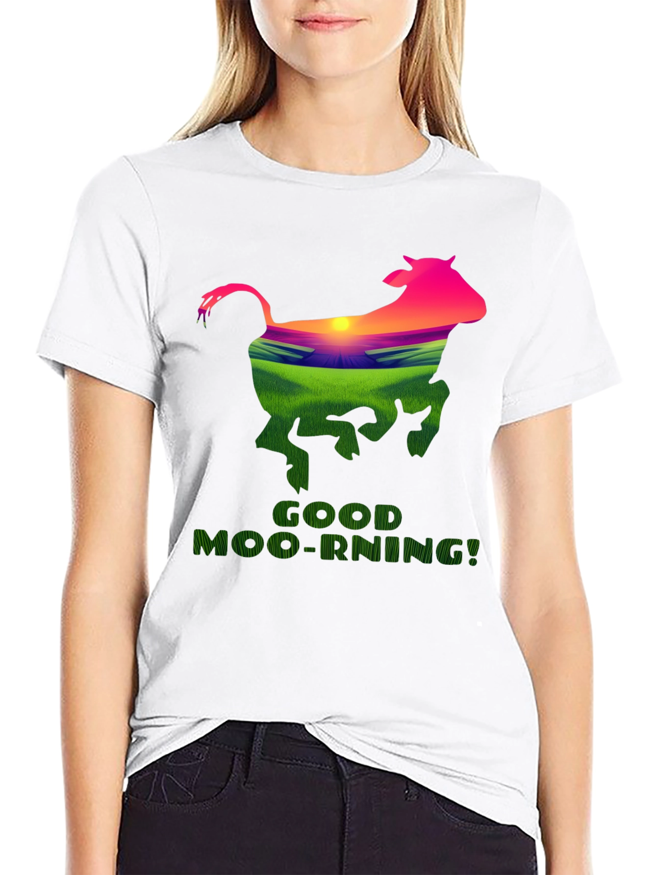 Black Good Moo-Rning Cow Graphic Tee - Farm Fresh Humor! view 9