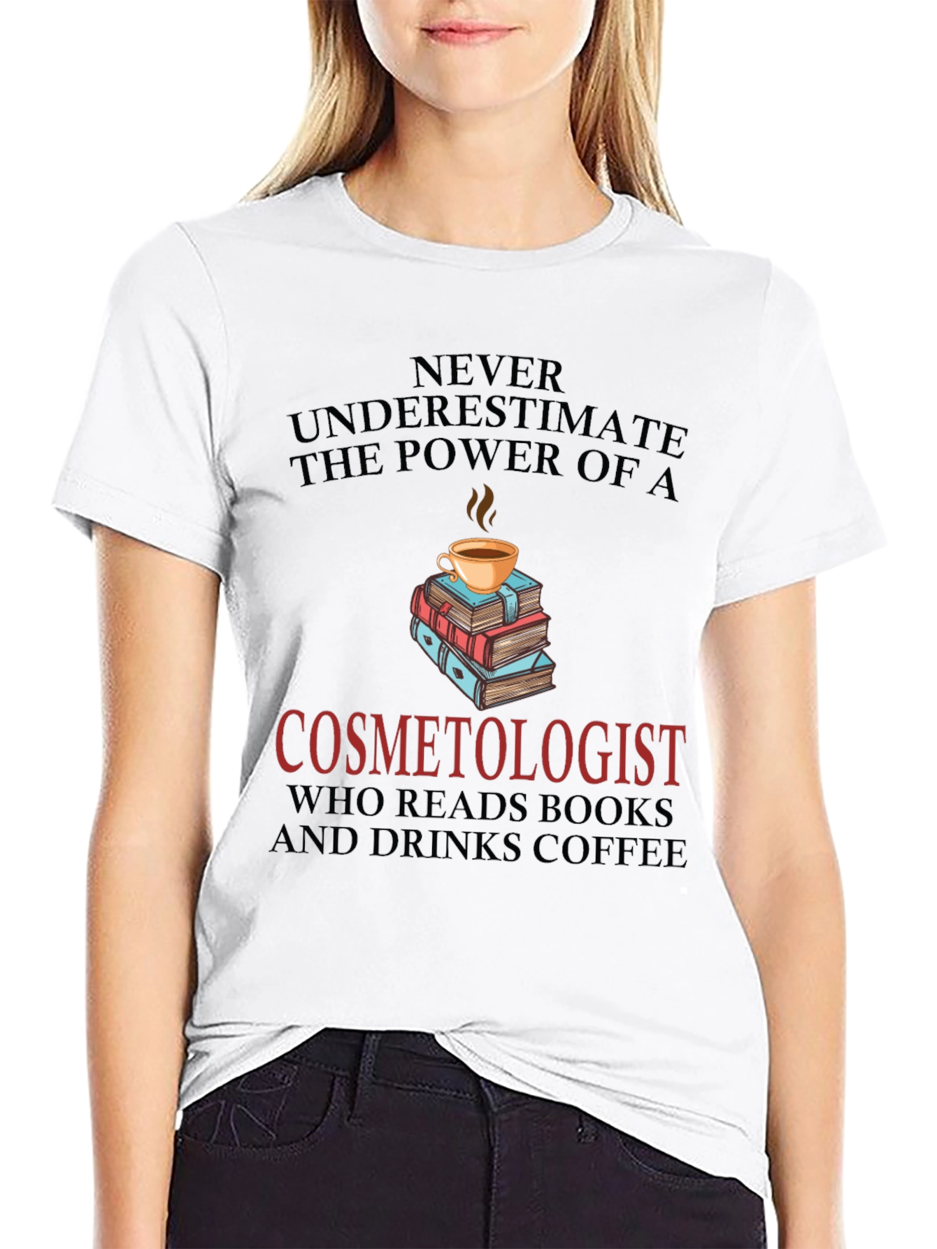 Black Cosmetologist Coffee & Books Graphic Tee view 9