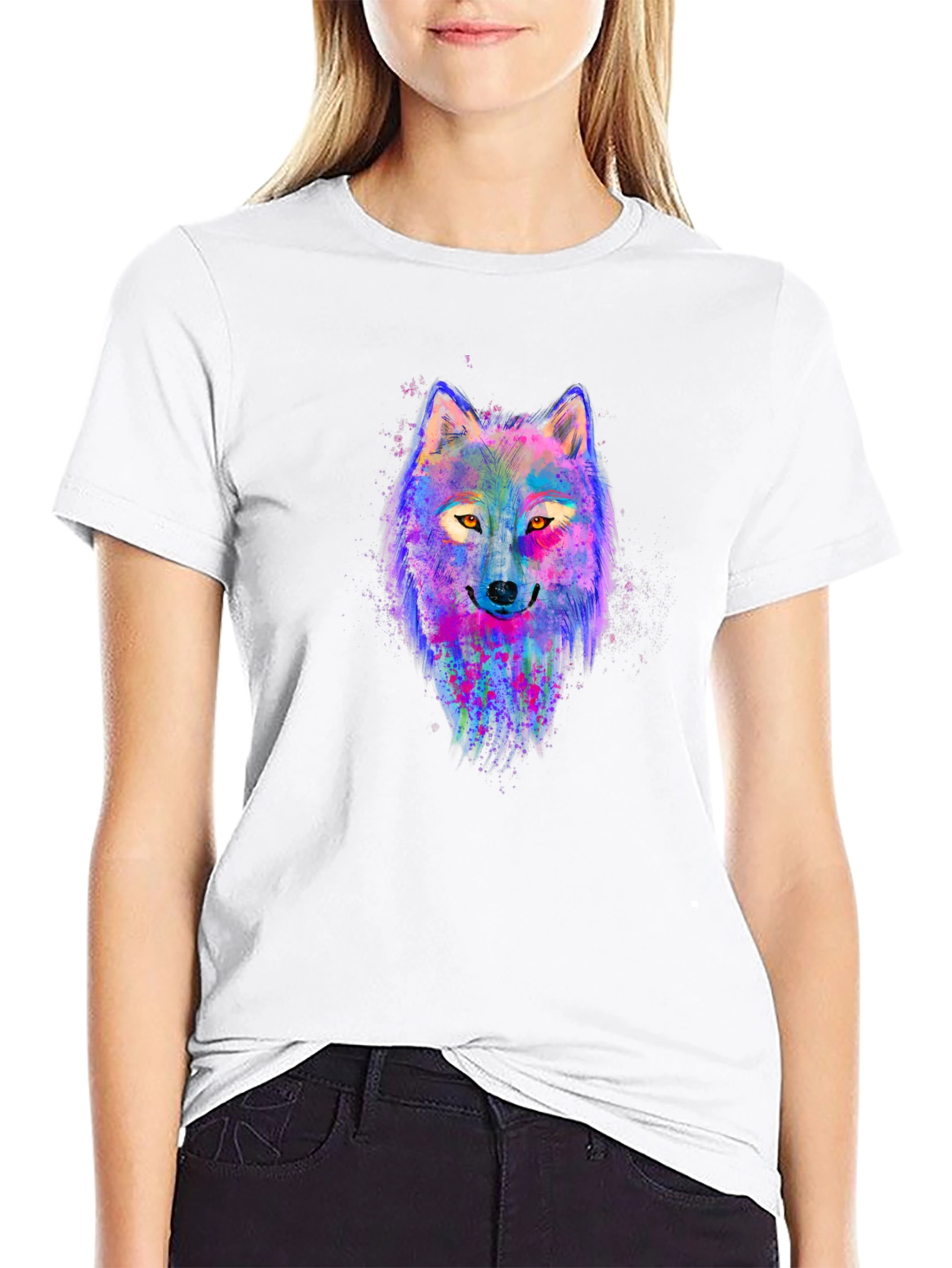 Black Vibrant Wolf Graphic Tee - Men's Black T-Shirt view 9
