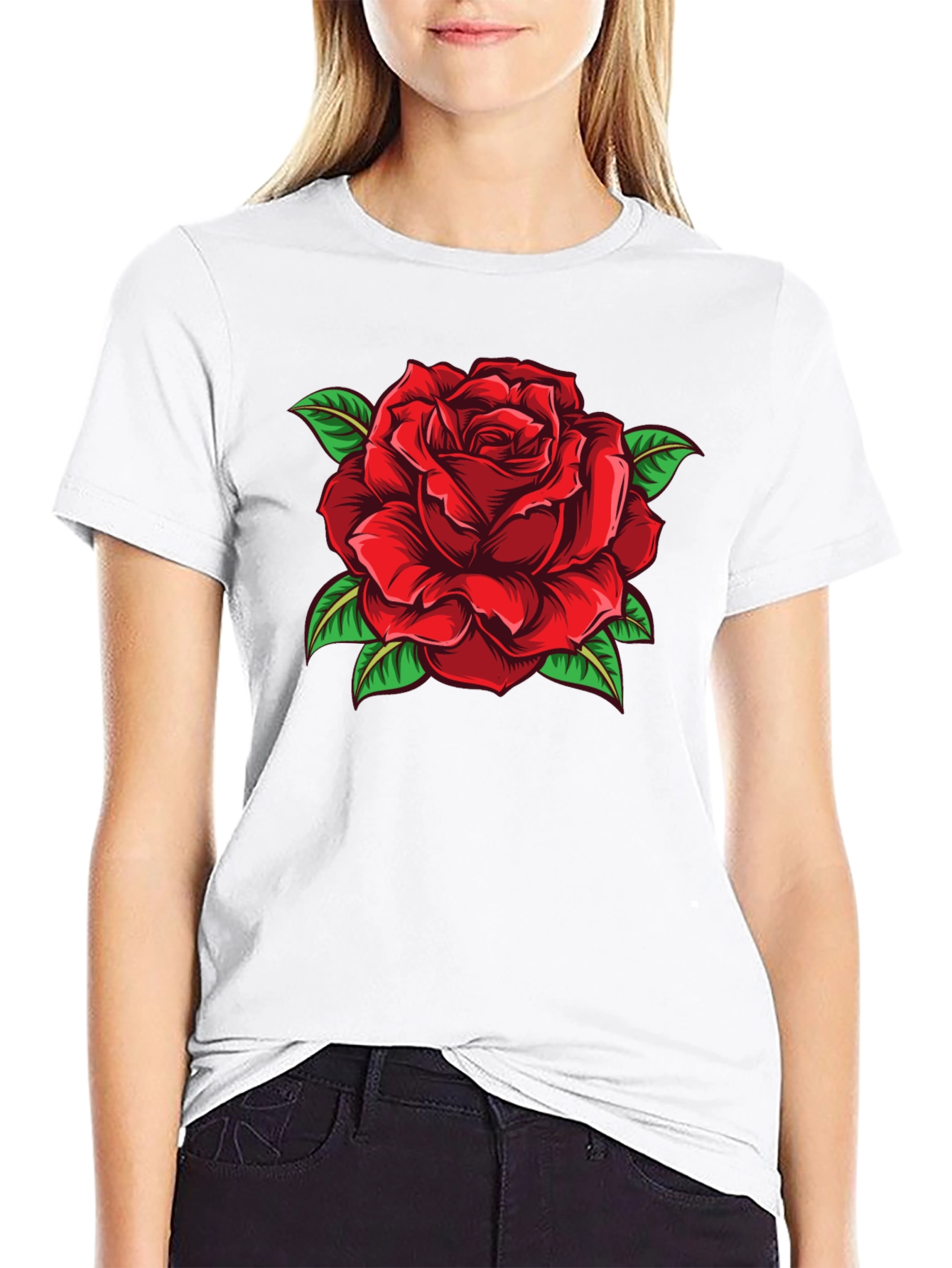 Black Red Rose Graphic Print Black T-Shirt view 9