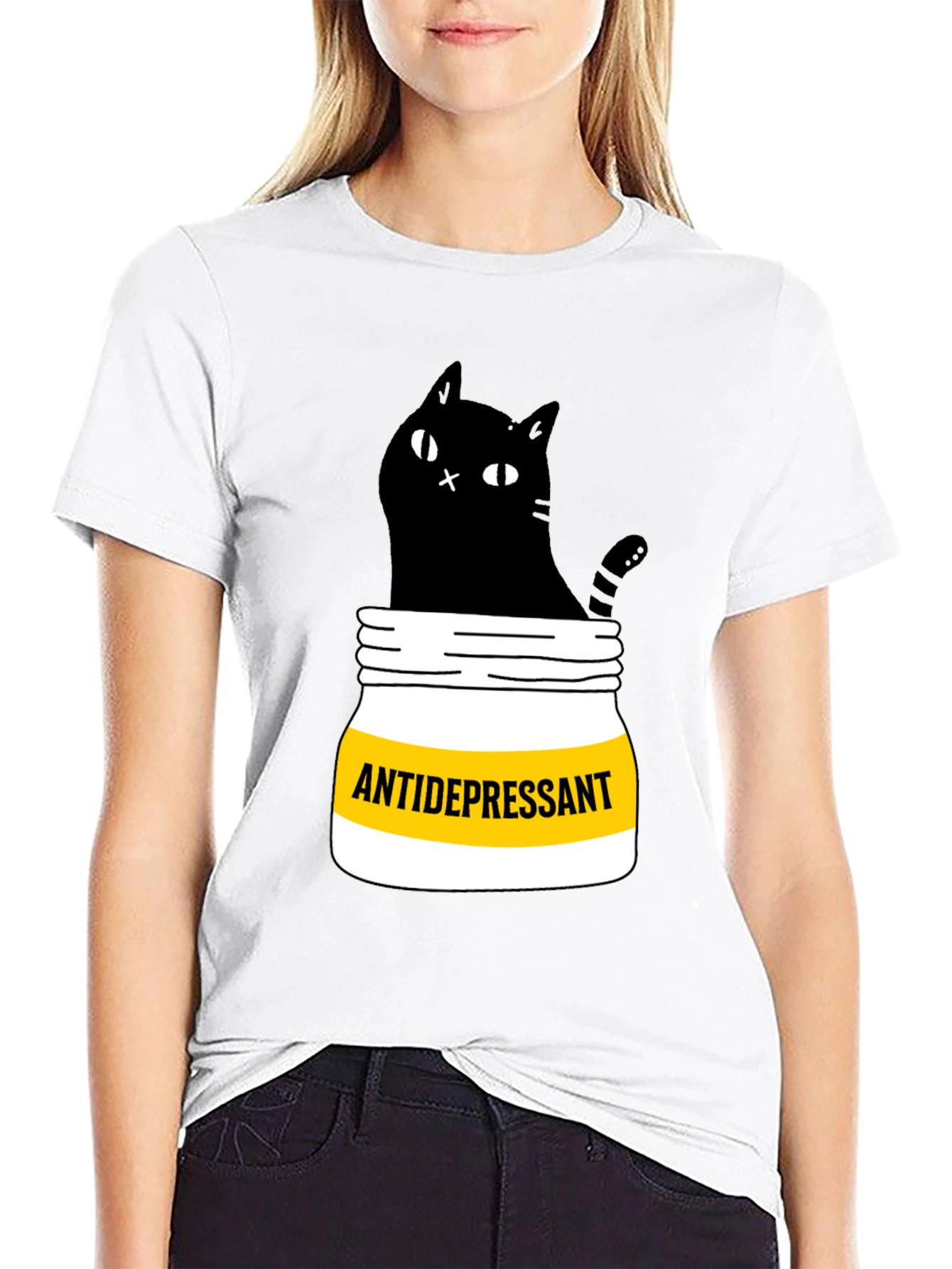 Black Antidepressant Cat T-Shirt - Funny Black Cat Graphic Tee view 9