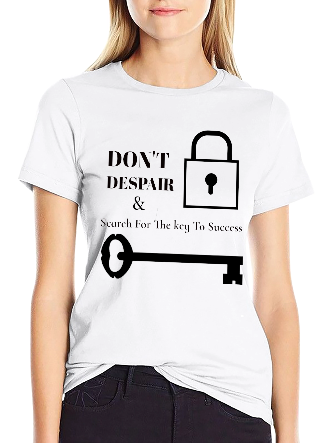Black Don't Despair Tee: Key to Success Graphic T-Shirt view 9