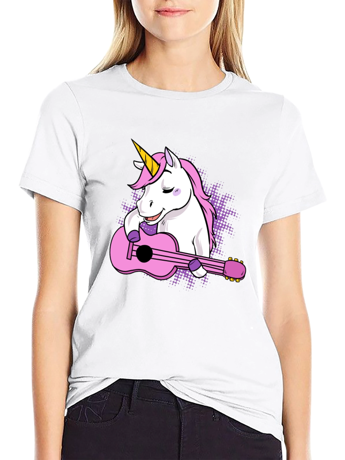 Black Unicorn Guitar T-Shirt - Cute Graphic Tee view 9