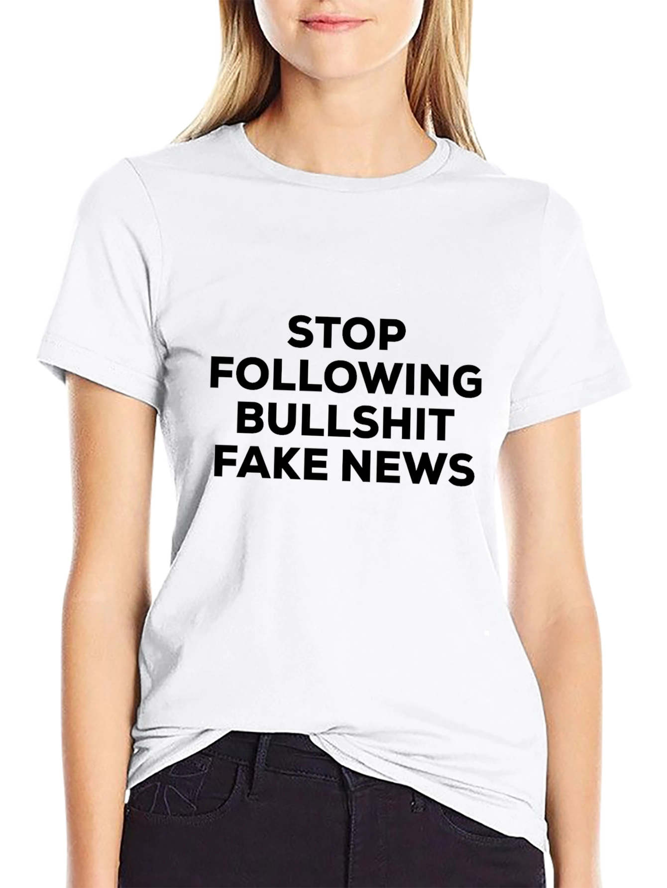 Black Stop Following Bullshit Fake News Graphic T-Shirt view 9