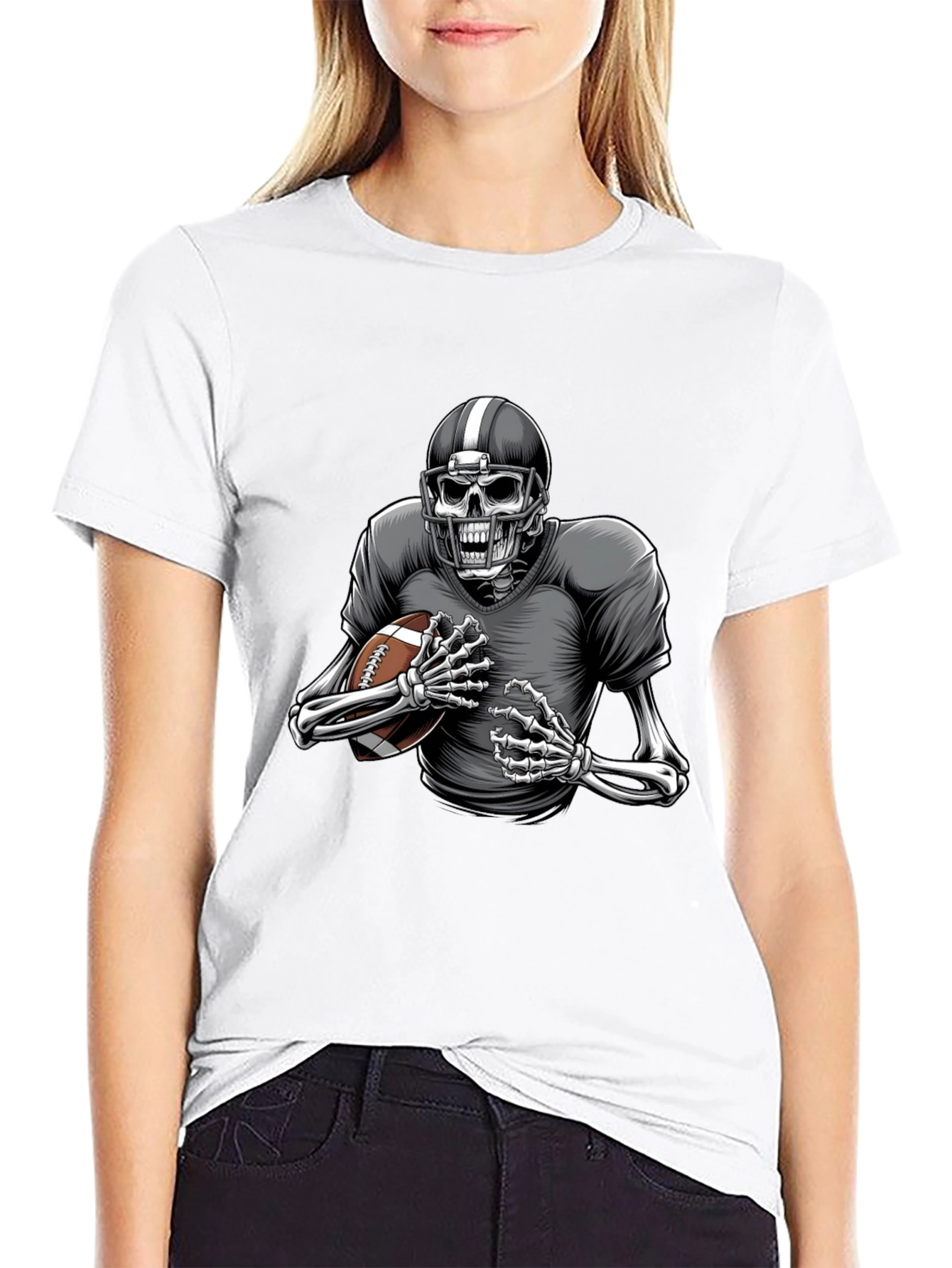 Black Skeleton Football Player Graphic Tee view 9